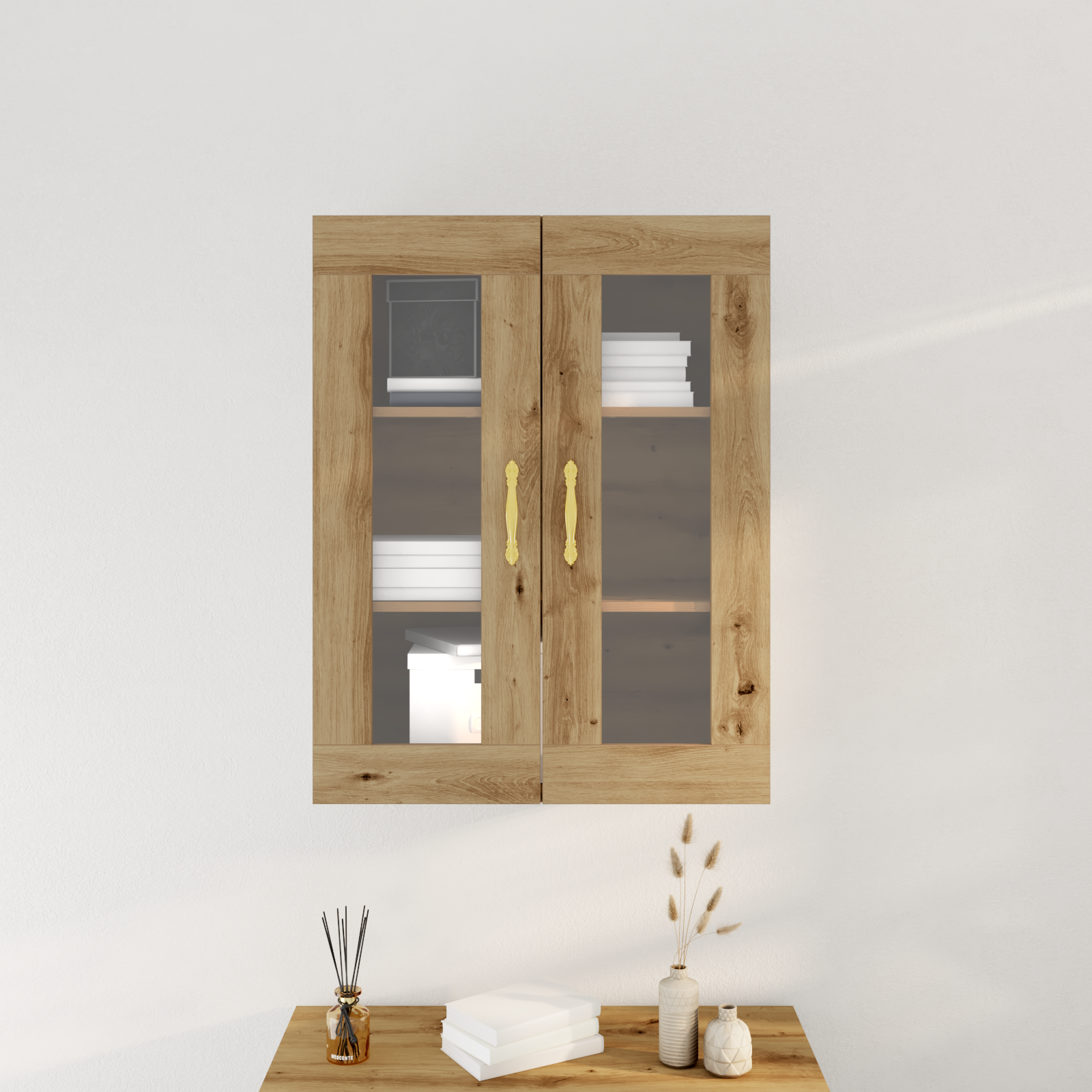 Wall-Mounted Cabinet with Glass Doors Artisan Oak 69,5x34x90 cm - Image 4