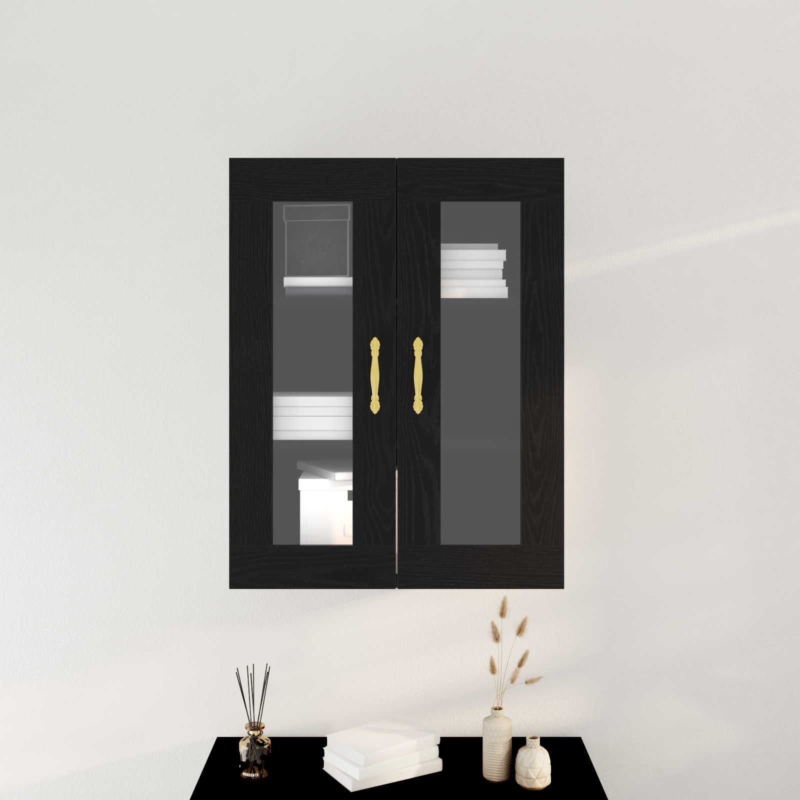 Wall-Mounted Cabinet with Glass Doors Black Oak 69,5x34x90 cm - Image 4