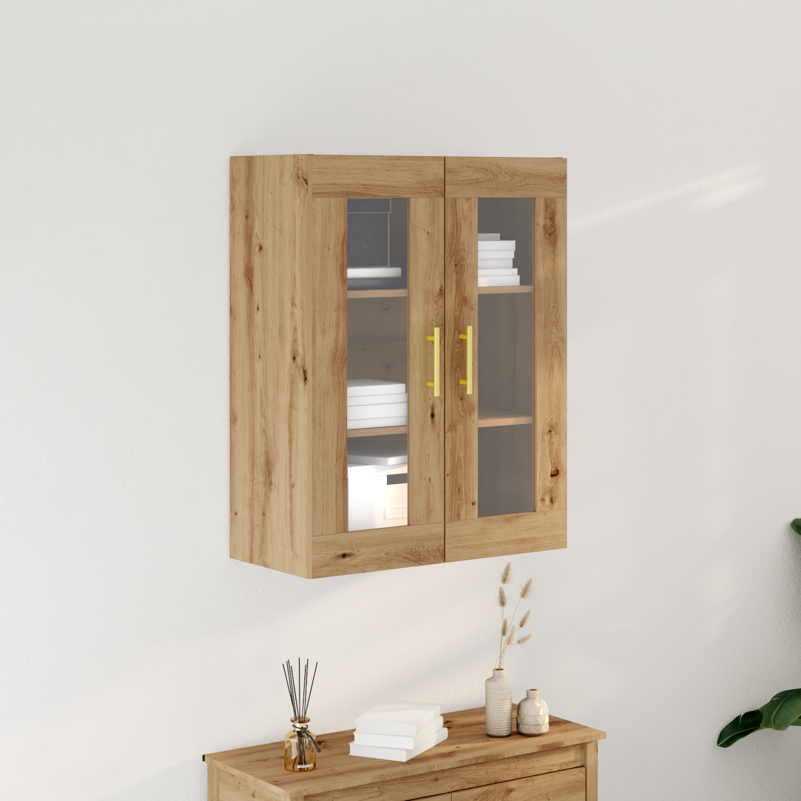 Wall-Mounted Cabinet with Glass Doors Artisan Oak 69,5x34x90 cm
