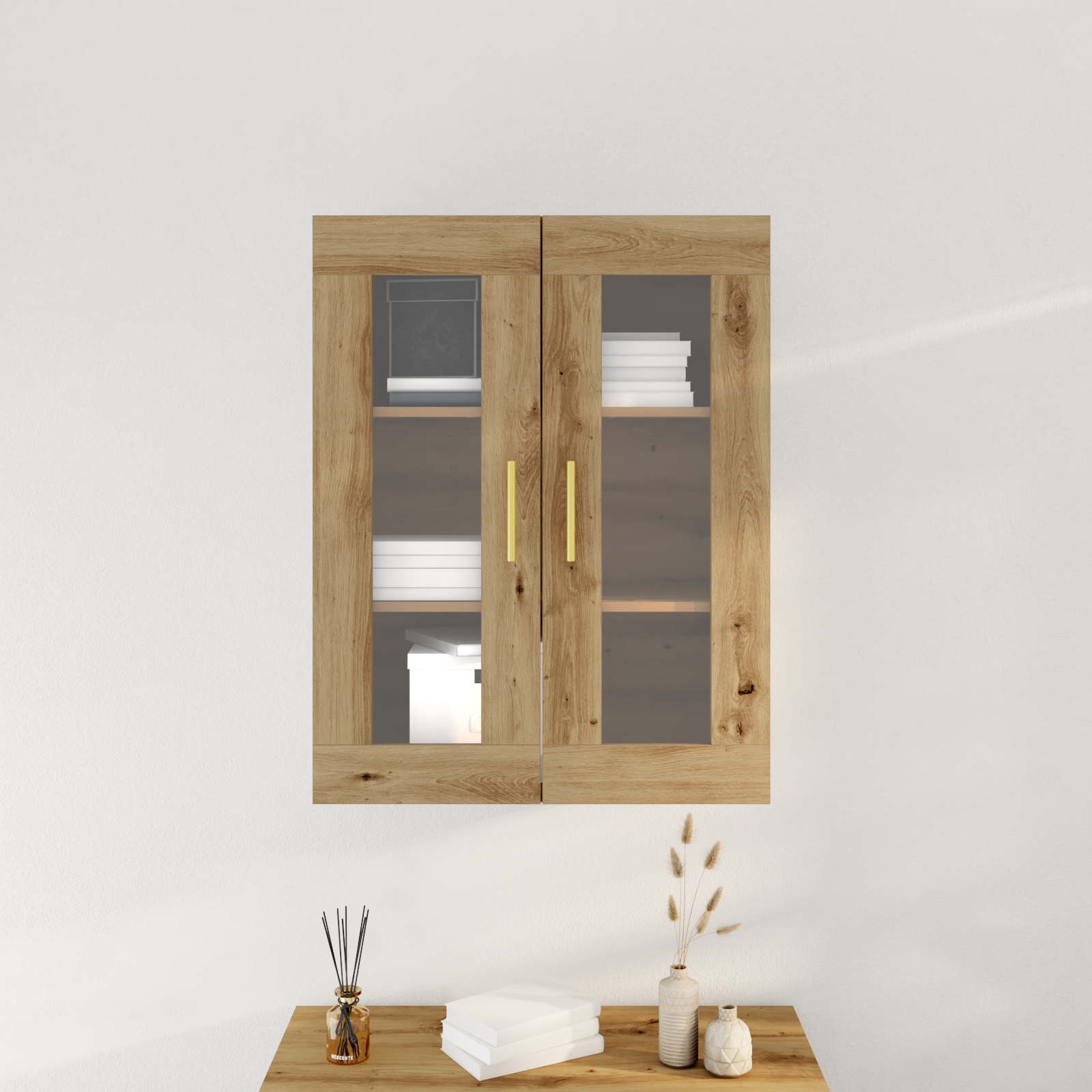 Wall-Mounted Cabinet with Glass Doors Artisan Oak 69,5x34x90 cm - Image 4