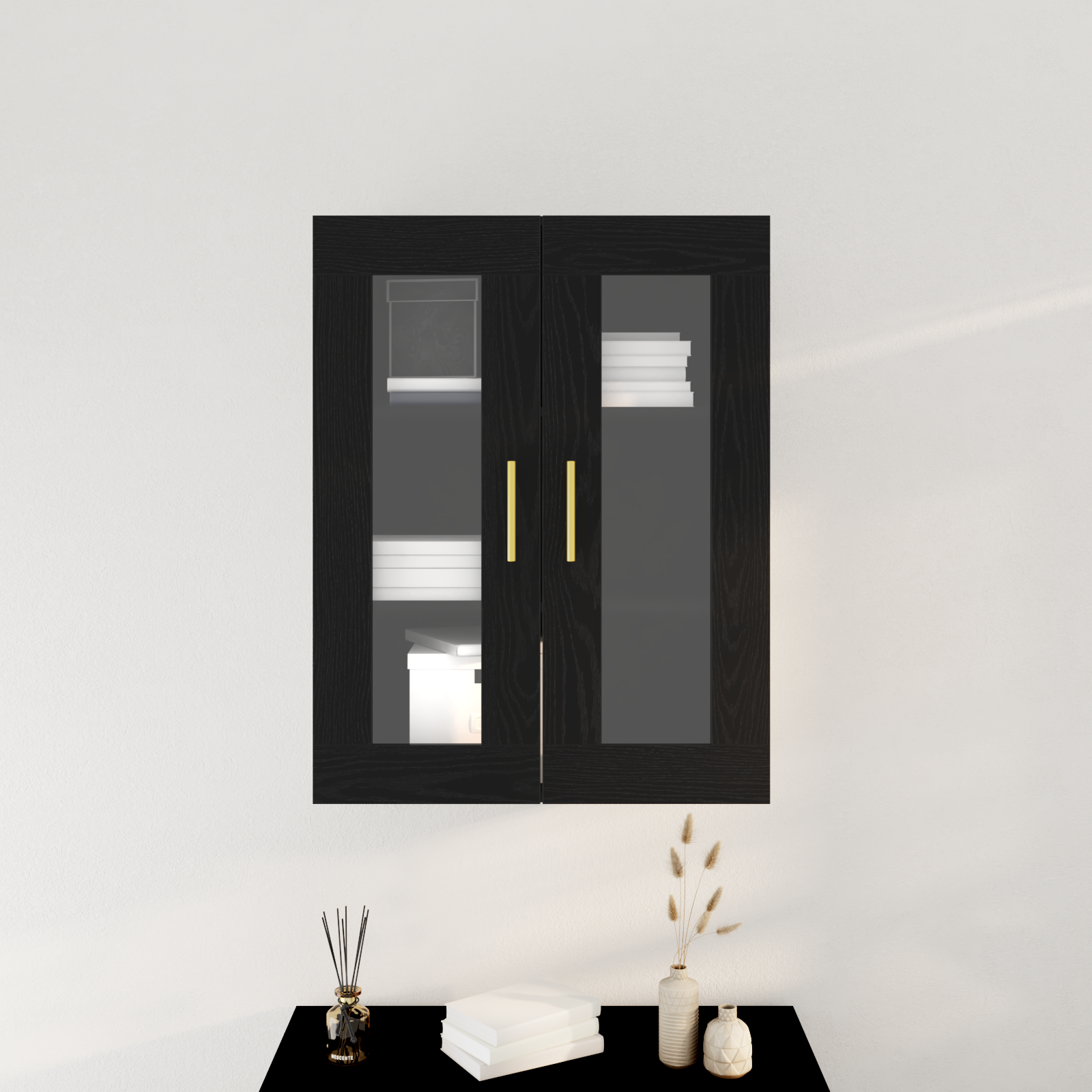 Wall-Mounted Cabinet with Glass Doors Black Oak 69,5x34x90 cm - Image 4