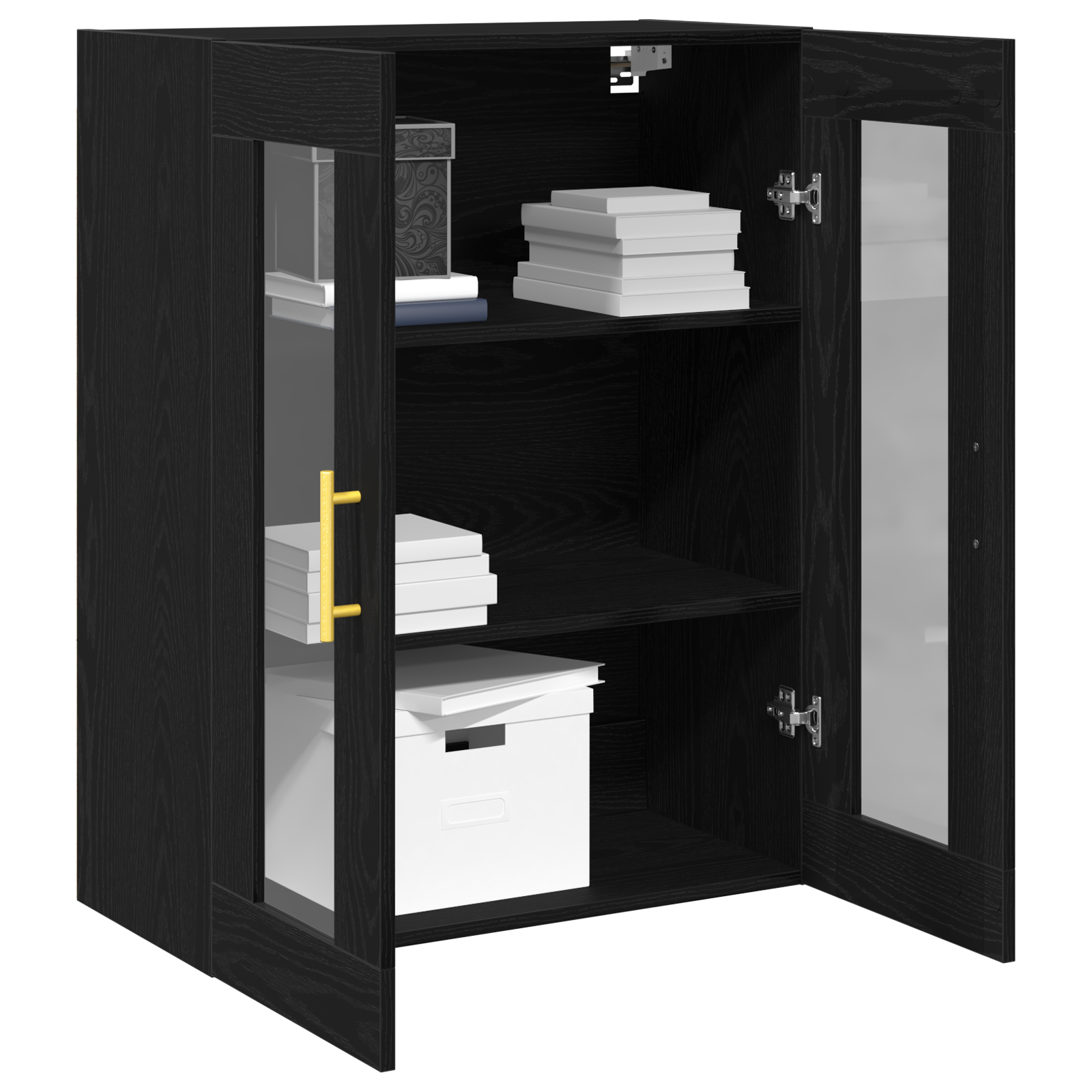 Wall-Mounted Cabinet with Glass Doors Black Oak 69,5x34x90 cm - Image 3