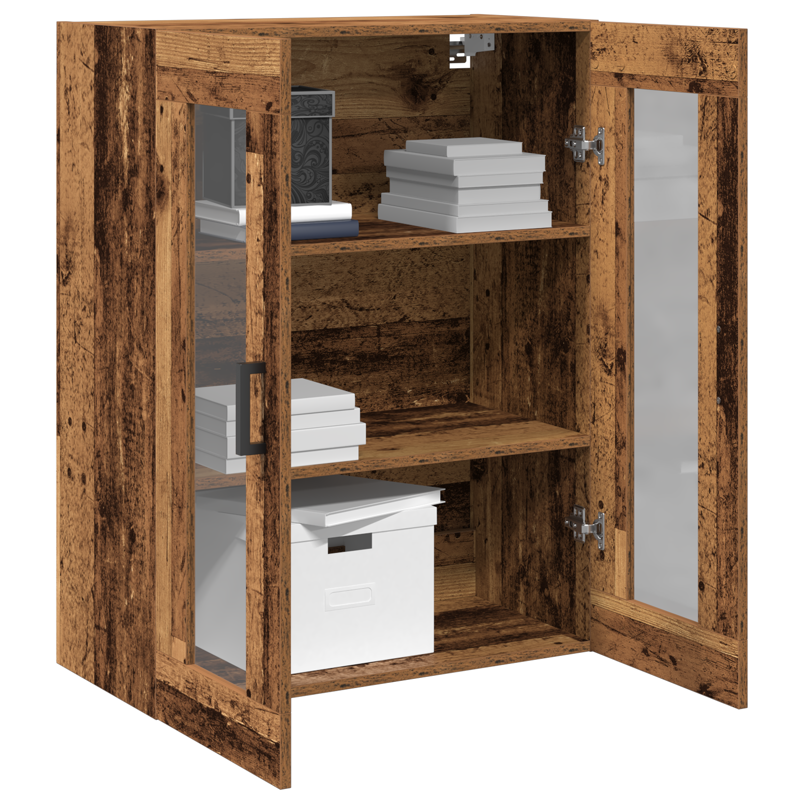 Wall-Mounted Cabinet with Glass Doors - Old Wood - 69.5x34x90 cm - Image 3