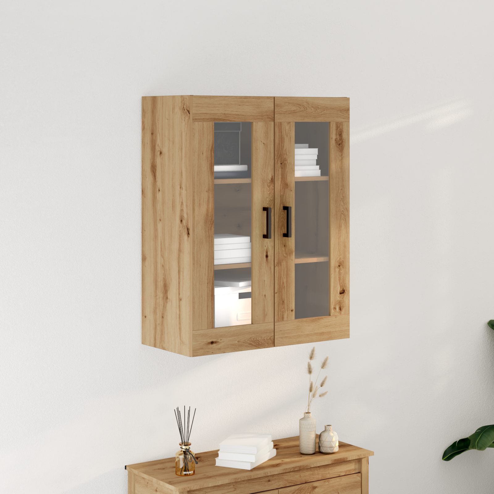 Wall-Mounted Cabinet with Glass Doors Artisan Oak 69.5x34x90 cm