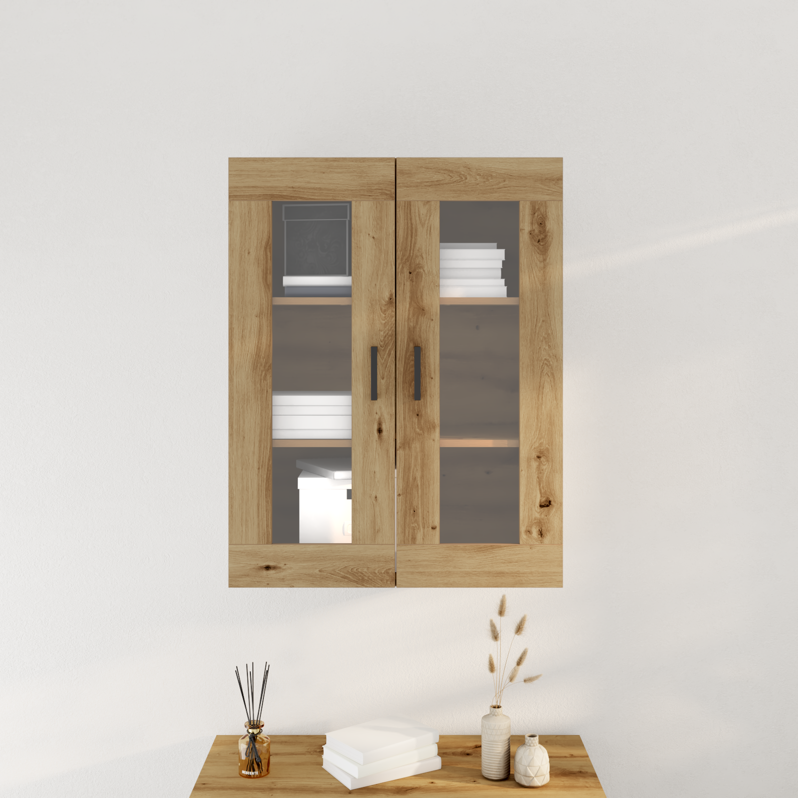 Wall-Mounted Cabinet with Glass Doors Artisan Oak 69.5x34x90 cm - Image 4