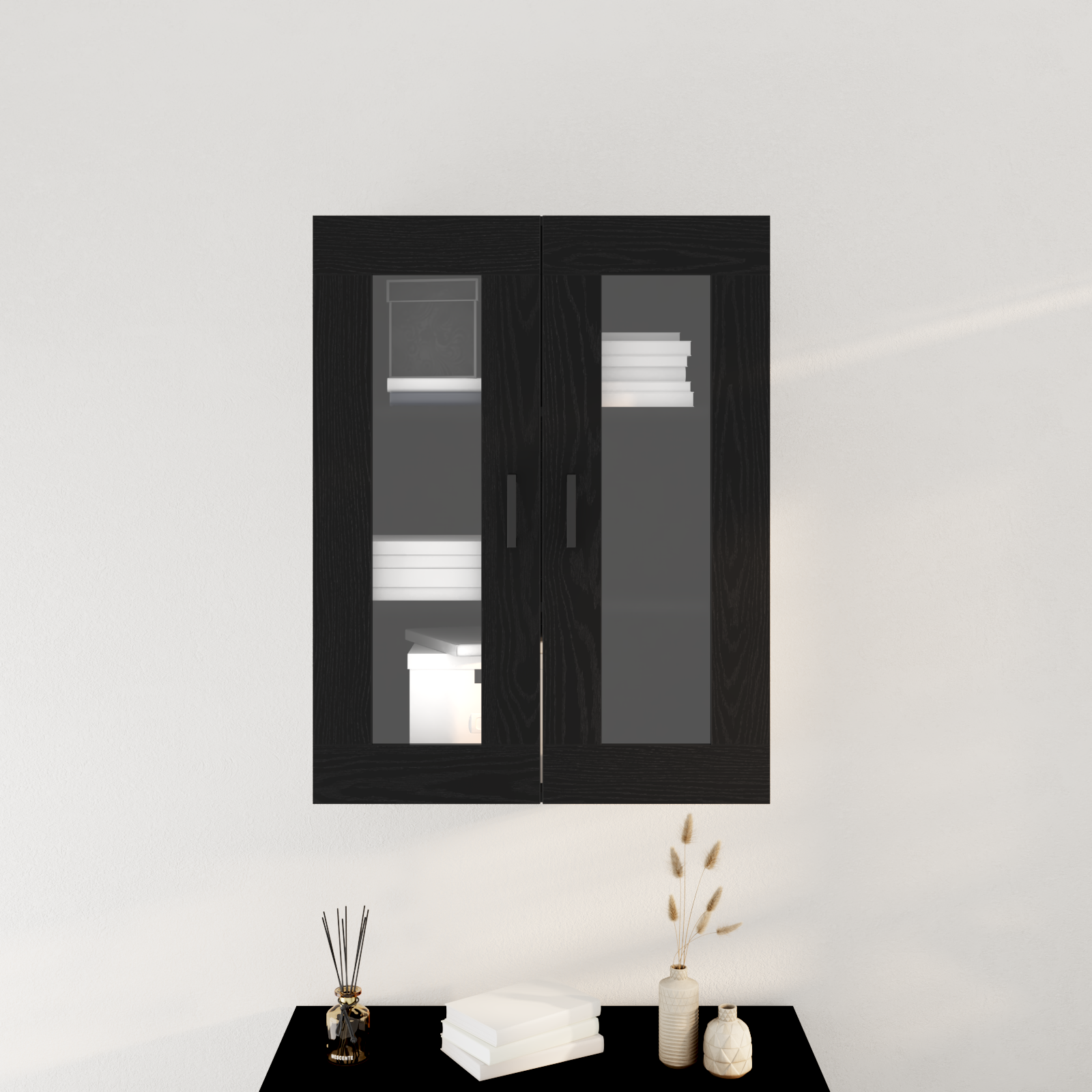 Wall-Mounted Cabinet with Glass Doors Black Oak 69.5x34x90 cm - Image 4