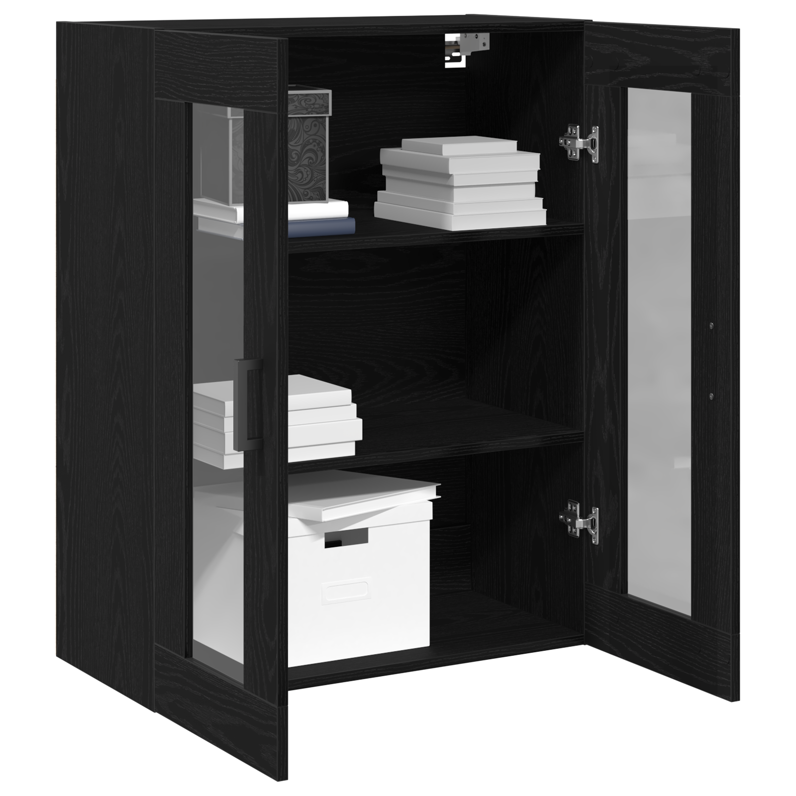 Wall-Mounted Cabinet with Glass Doors Black Oak 69.5x34x90 cm - Image 3