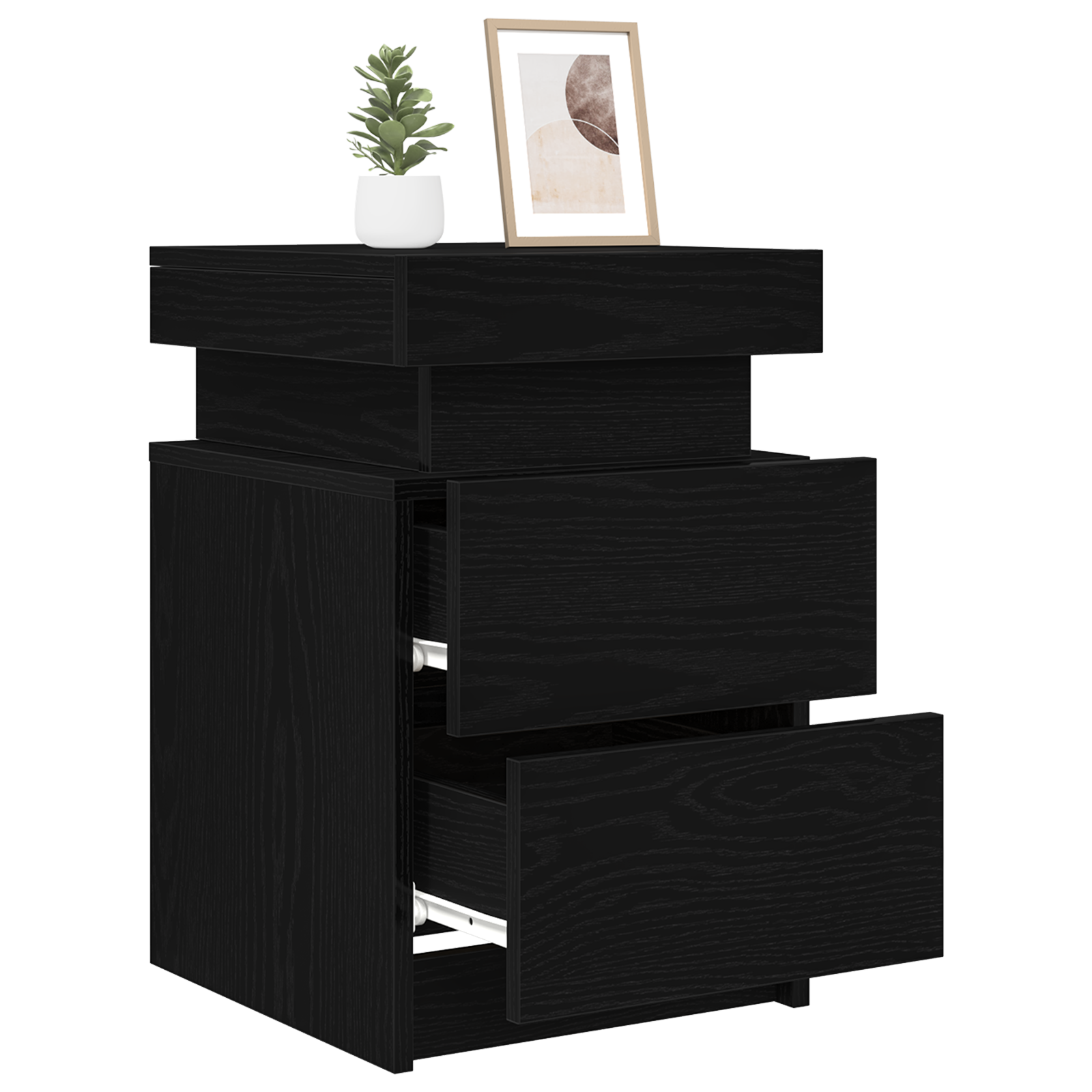 Thumbnail - vidaXL Nachttisch mit LED-Leuchten 2 Stk. Schwarz Eiche 35x39x55 cm