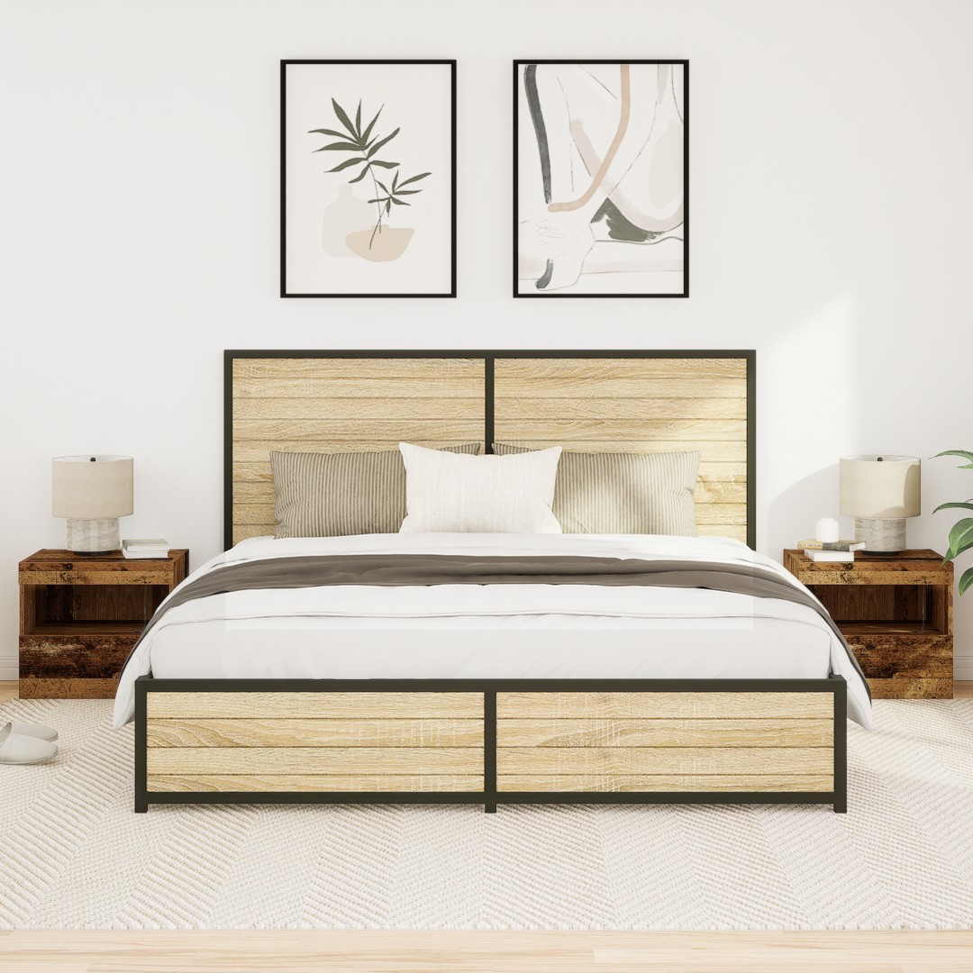 Bedside Cabinets with LED Lights 2 pcs Old Wood 50x40x45 cm