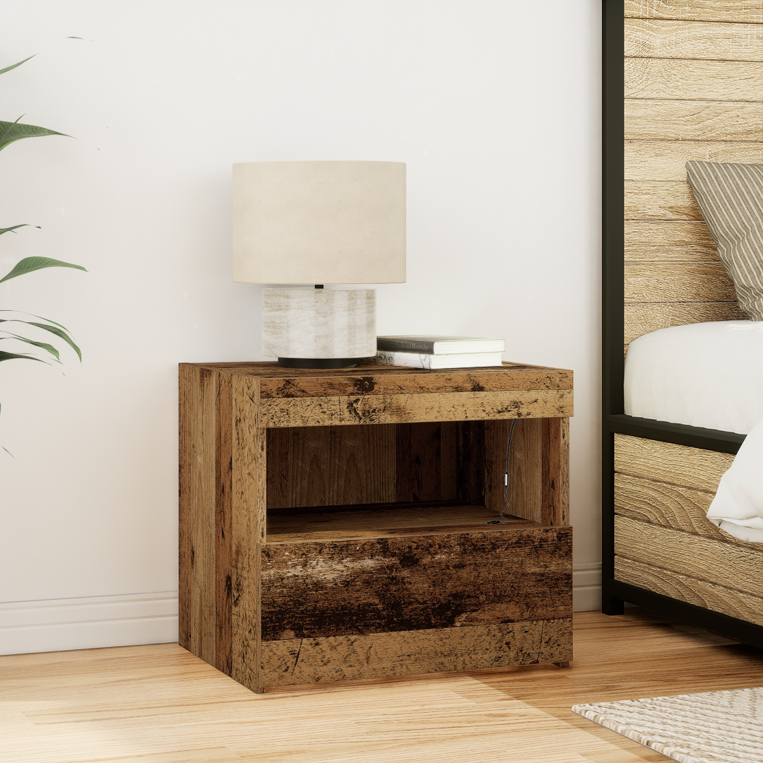 Bedside Cabinets with LED Lights 2 pcs Old Wood 50x40x45 cm - Image 5