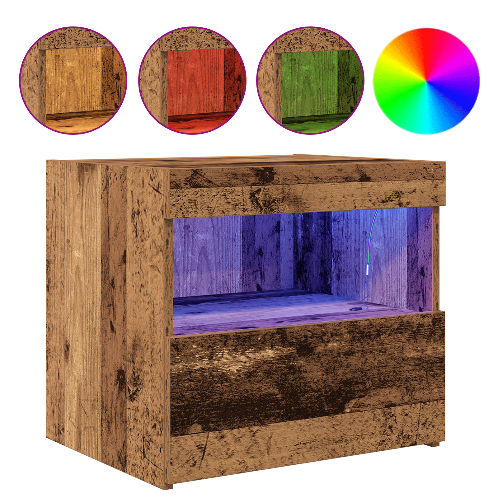 Bedside Cabinets with LED Lights 2 pcs Old Wood 50x40x45 cm - Image 3