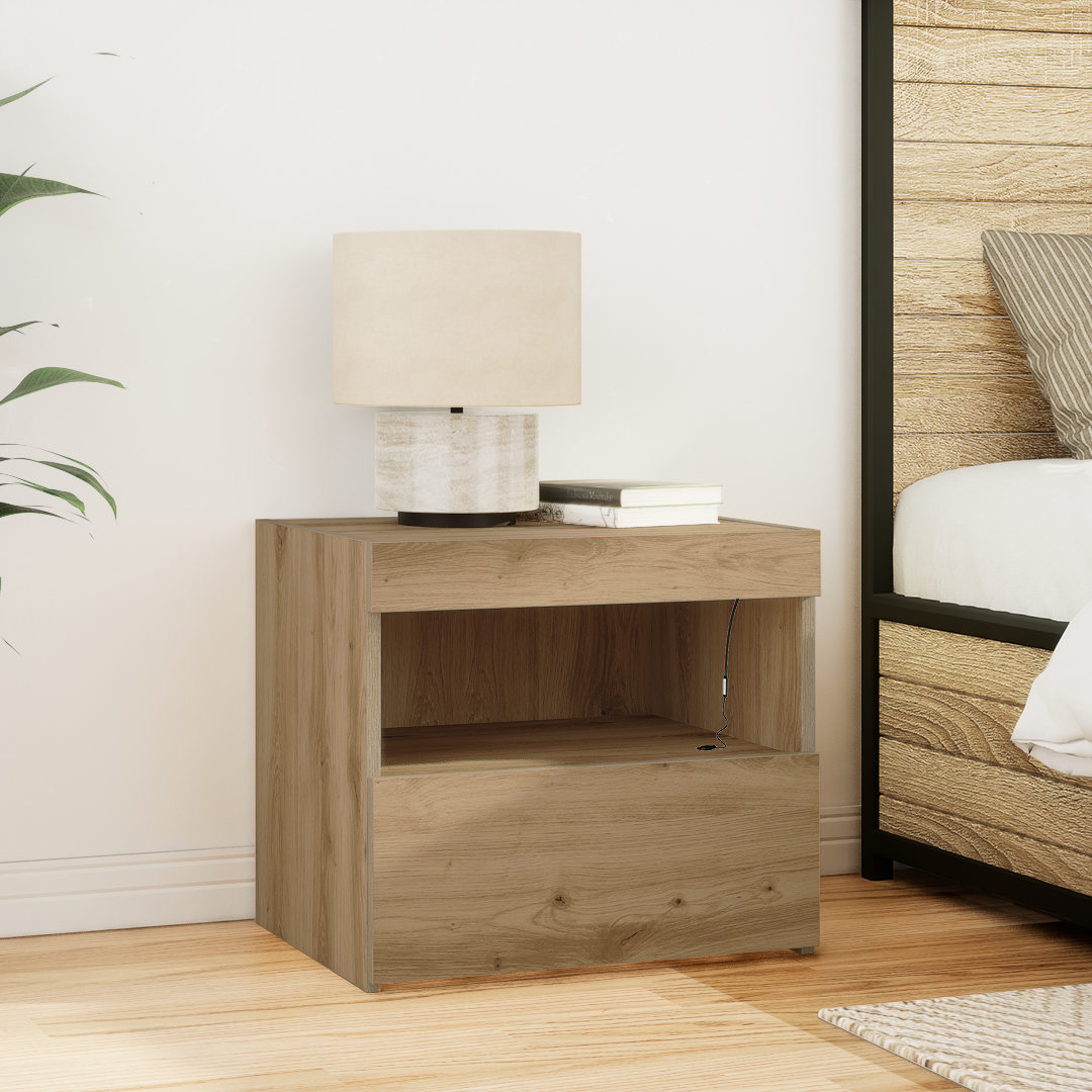Bedside Cabinet with LED Lights Artisan Oak 50x40x45 cm