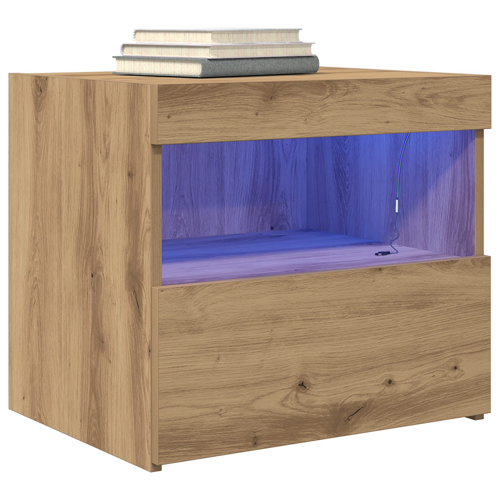 Bedside Cabinet with LED Lights Artisan Oak 50x40x45 cm - Image 3