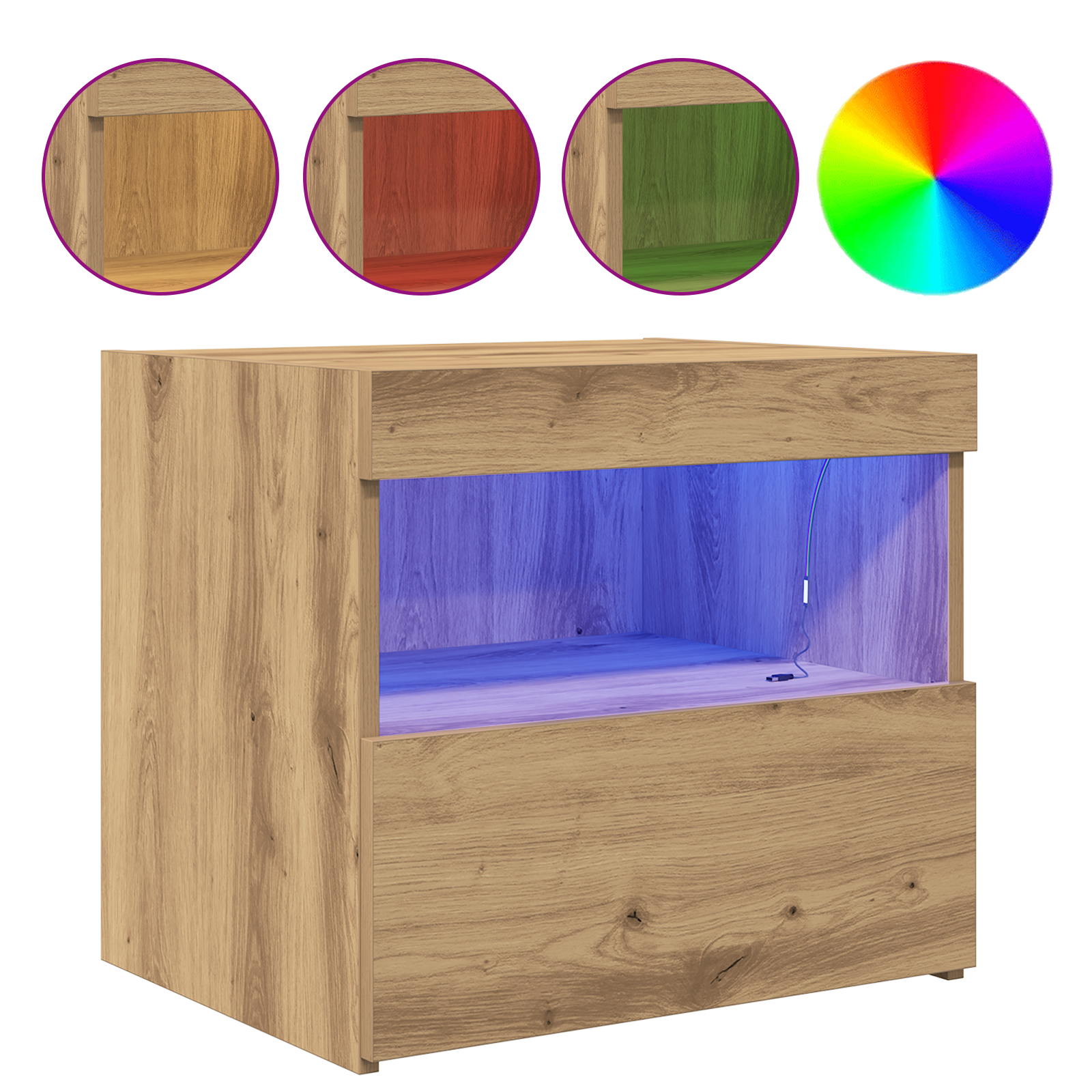 Bedside Cabinets with LED Lights 2 pcs Artisan Oak 50x40x45 cm - Image 4