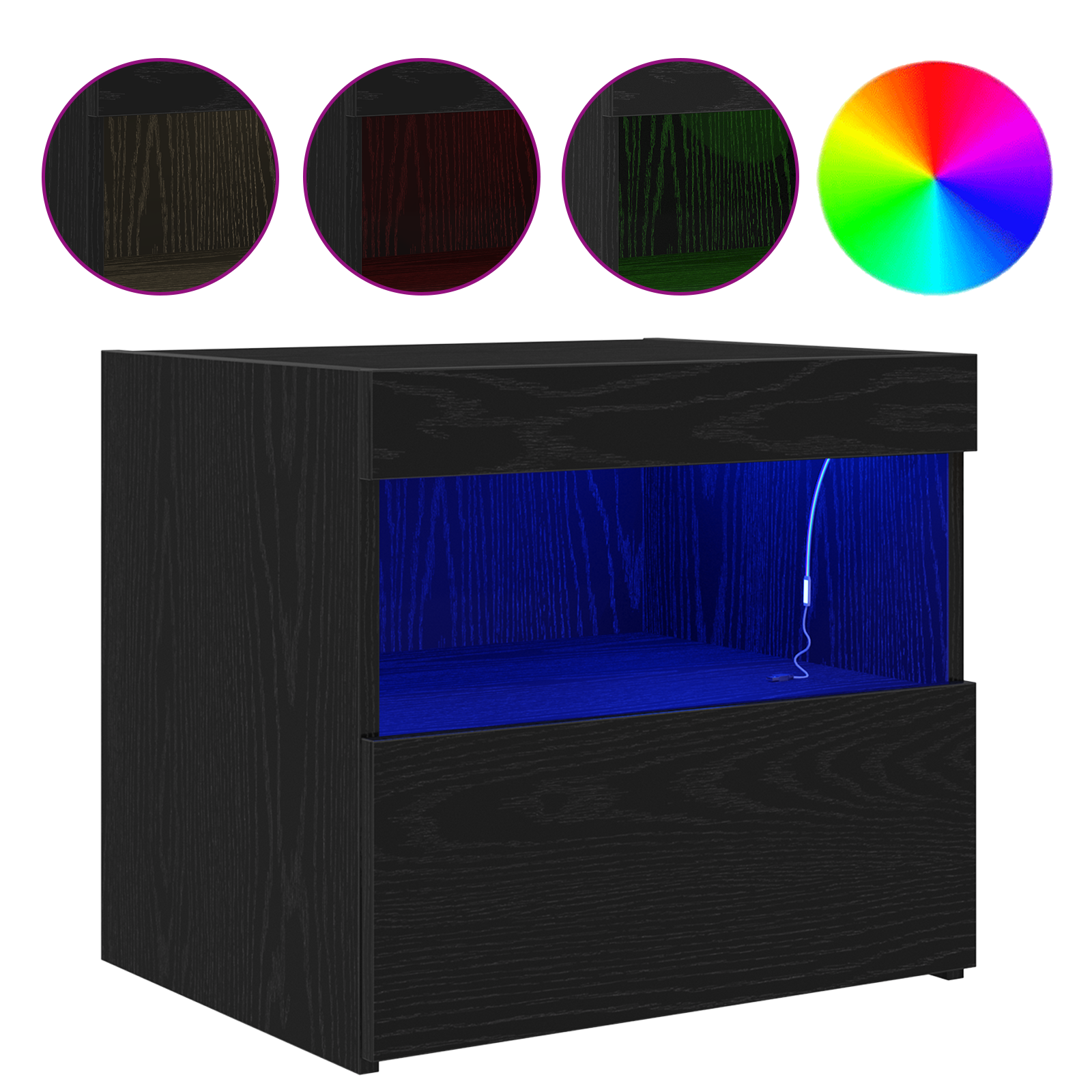 Bedside Cabinet with LED Lights Black Oak 50x40x45 cm - Image 4