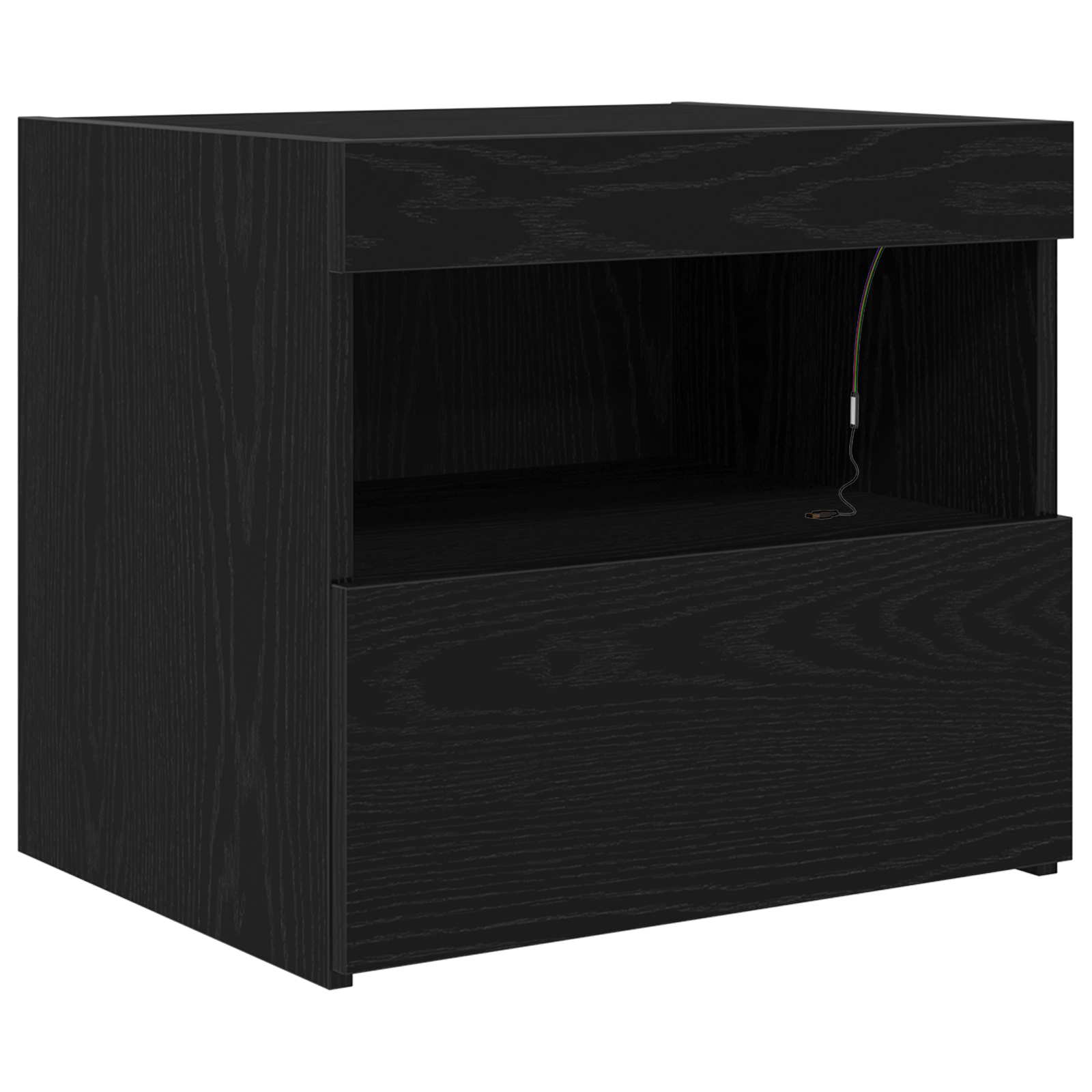 Bedside Cabinet with LED Lights Black Oak 50x40x45 cm - Image 2