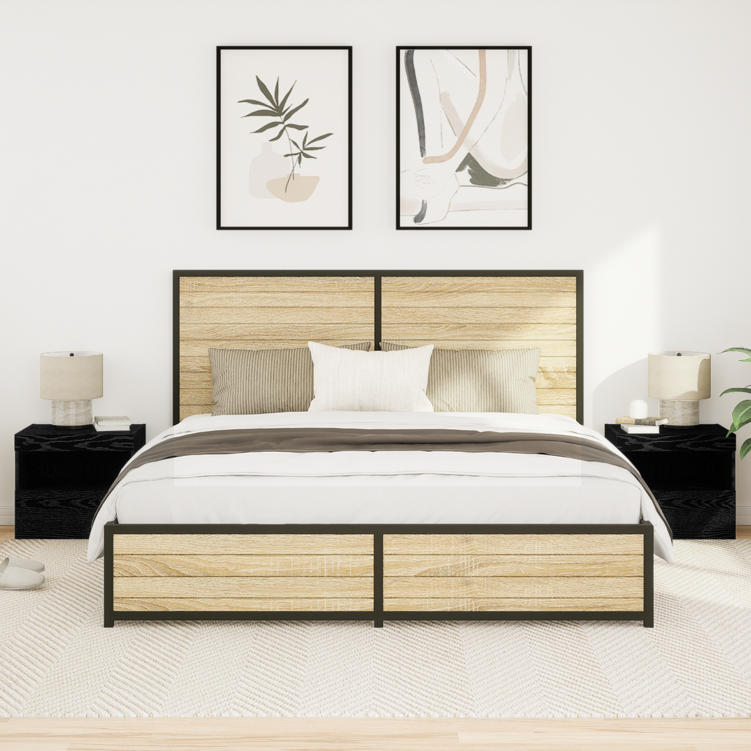 Bedside Cabinets with LED Lights 2 pcs Black Oak 50x40x45 cm