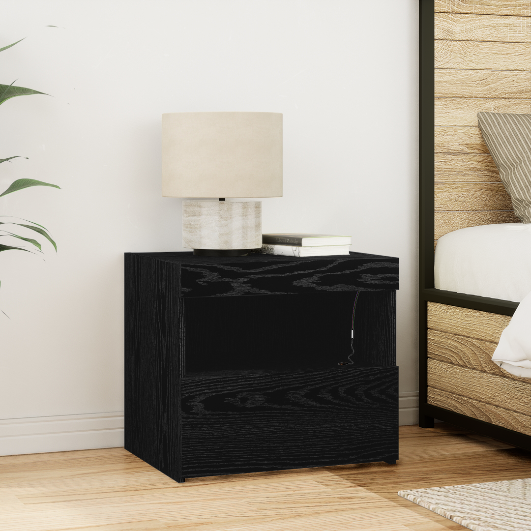 Bedside Cabinets with LED Lights 2 pcs Black Oak 50x40x45 cm - Image 5