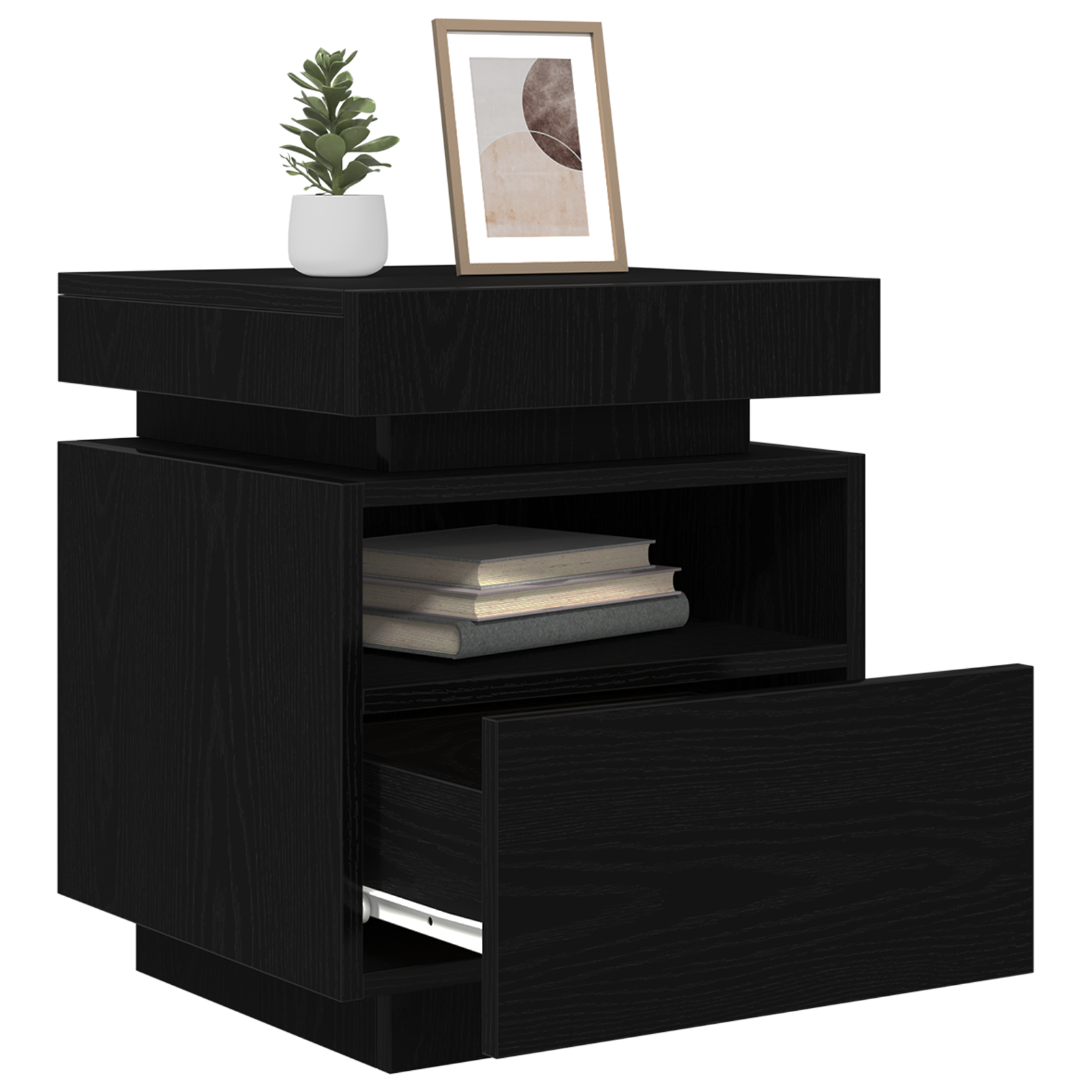 Bedside Cabinet with LED Lights Black Oak 40x39x48,5 cm - Image 3