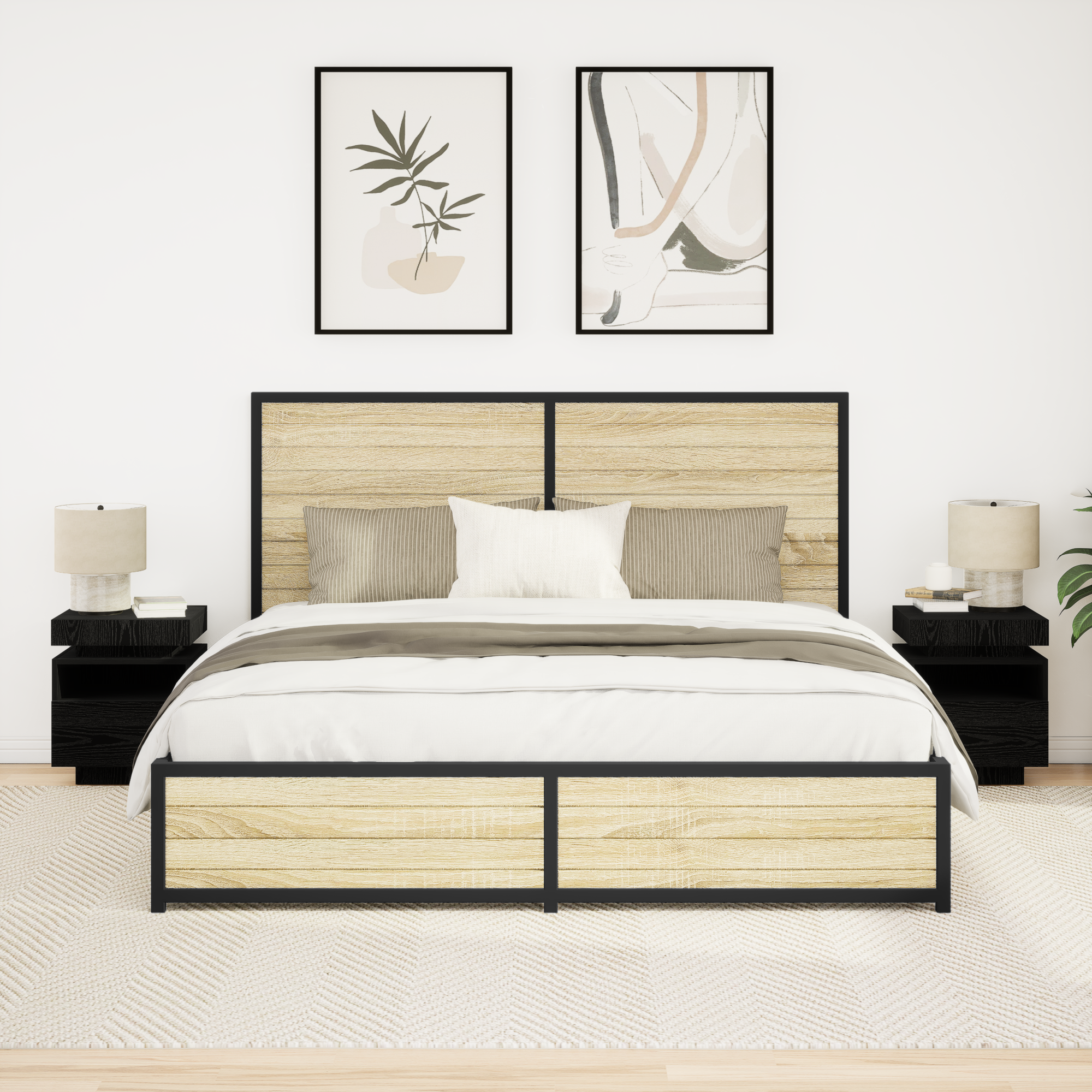 Bedside Cabinet with LED Lights 2 pcs Black Oak 40x39x48,5 cm