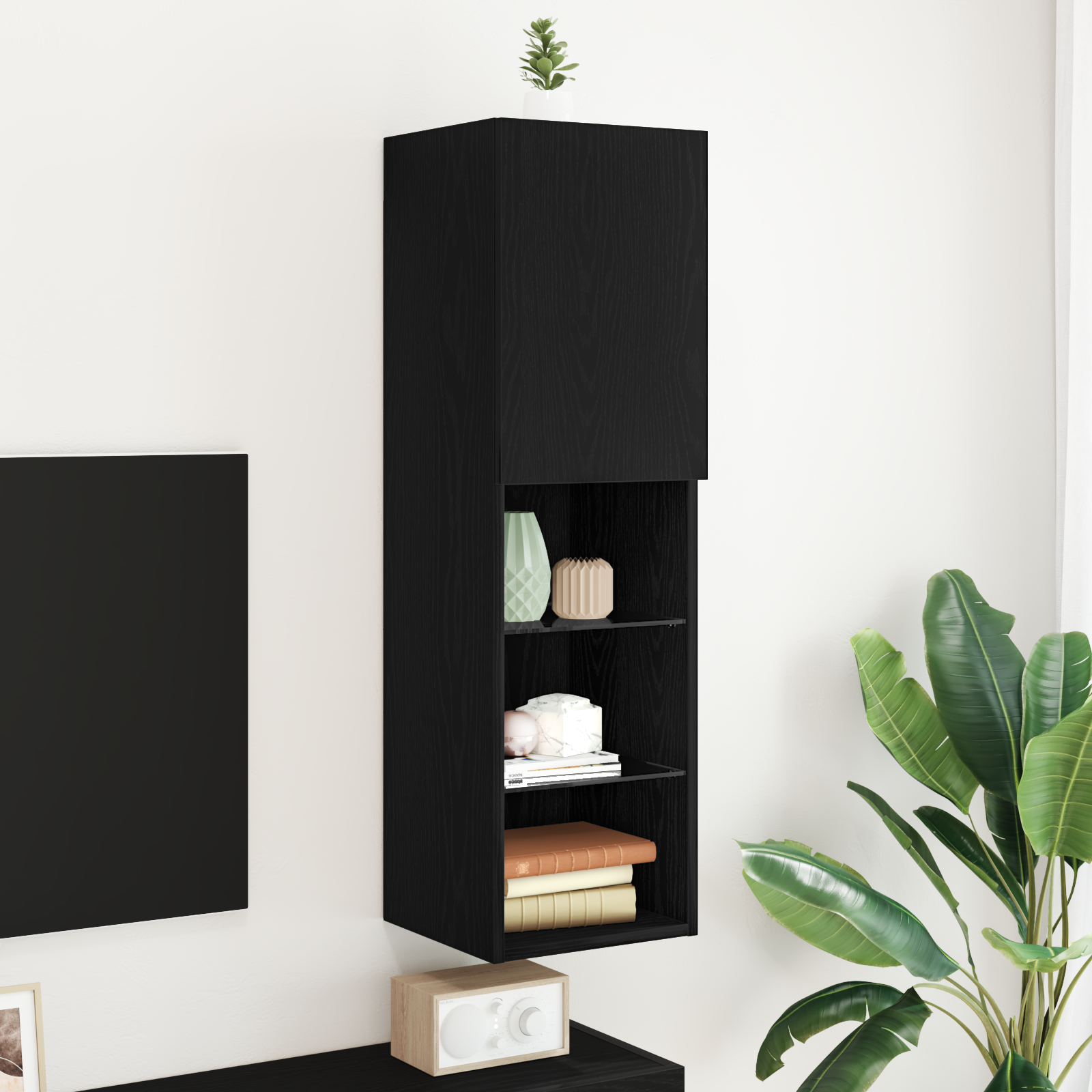LED TV Cabinet Black Oak 30,5x30x102 cm Engineered Wood