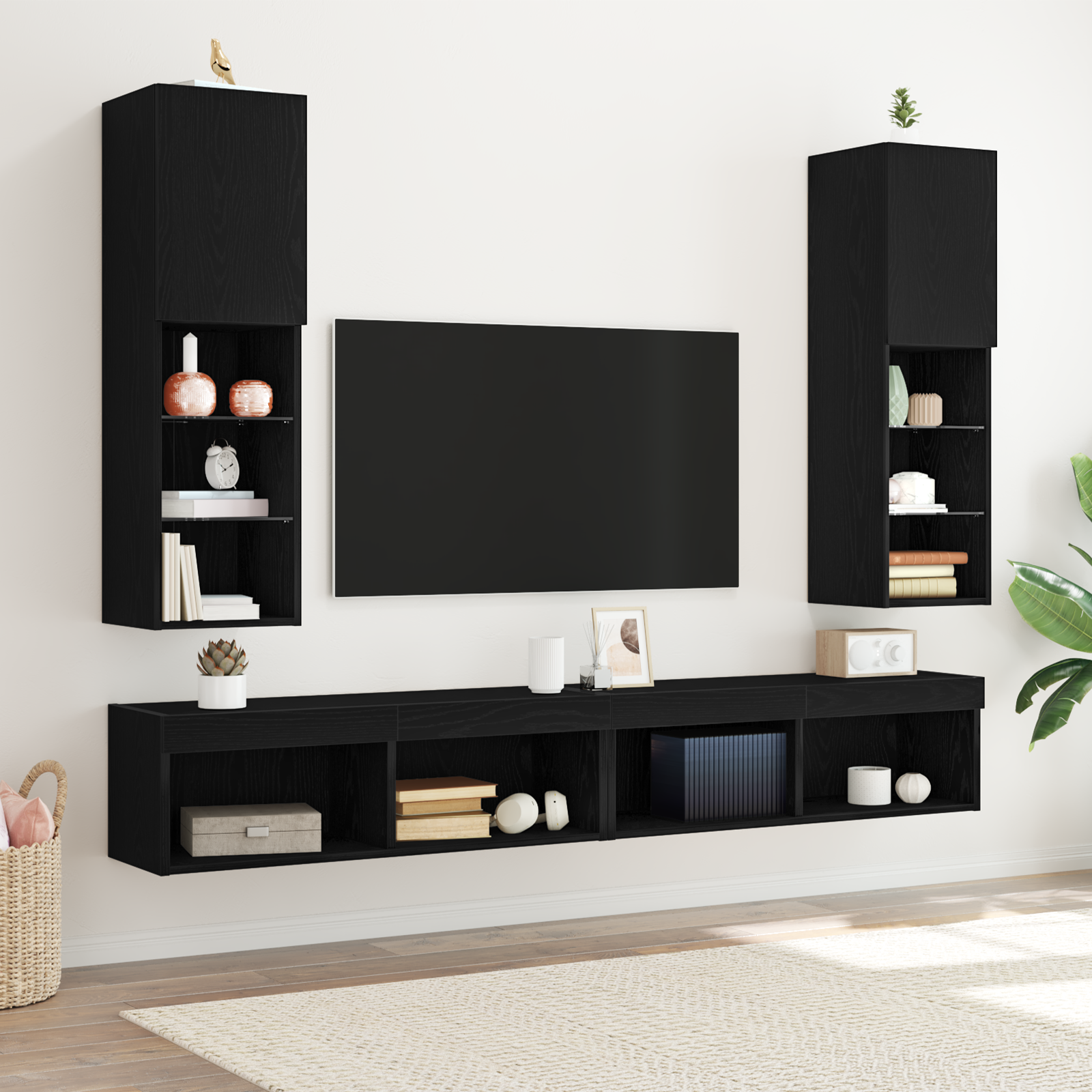 LED TV Cabinet 2 pcs Black Oak 30,5x30x102 cm Engineered Wood