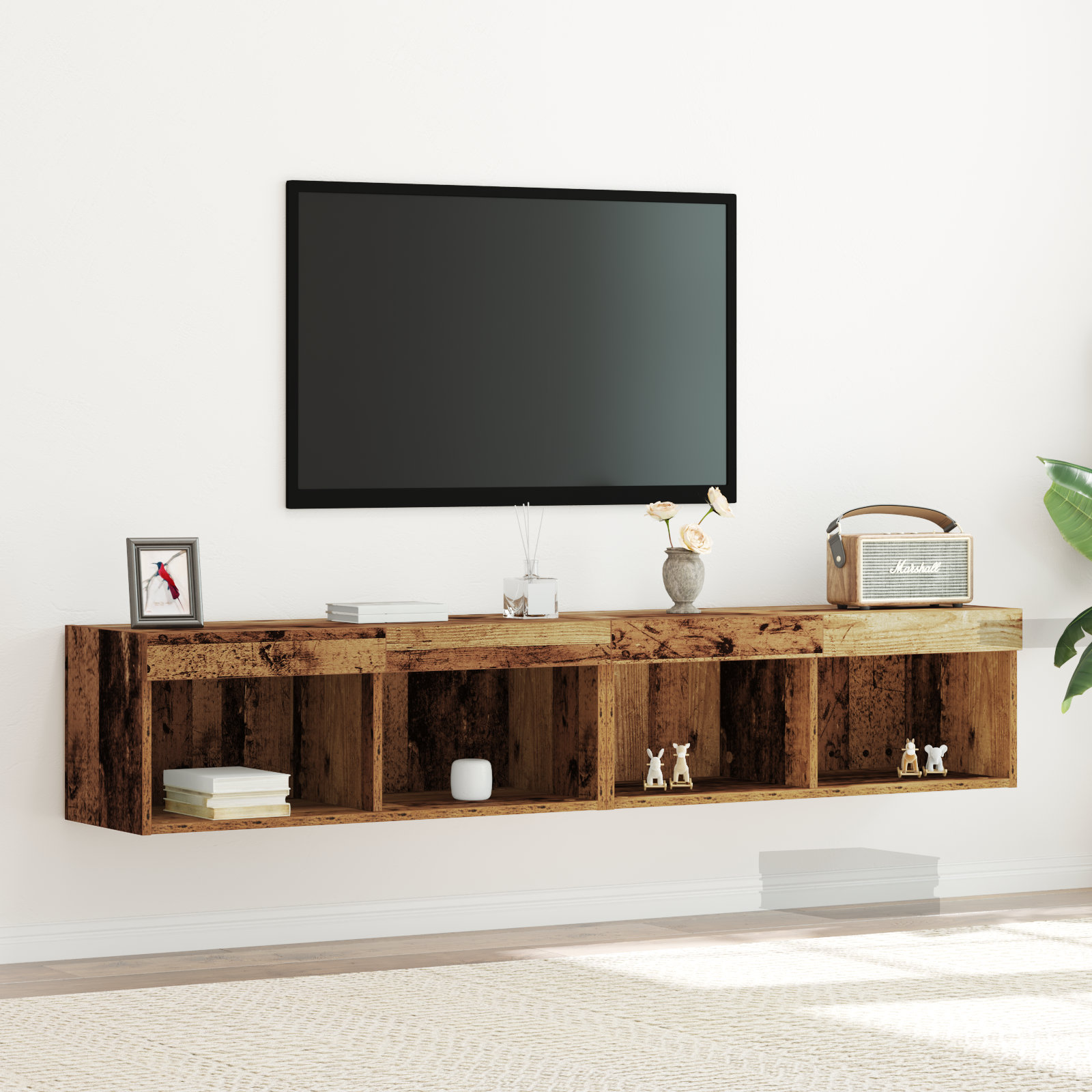 Thumbnail - vidaXL TV-Wandschränke mit LED-Leuchten 2 Stk. Altholz 80x30x30 cm