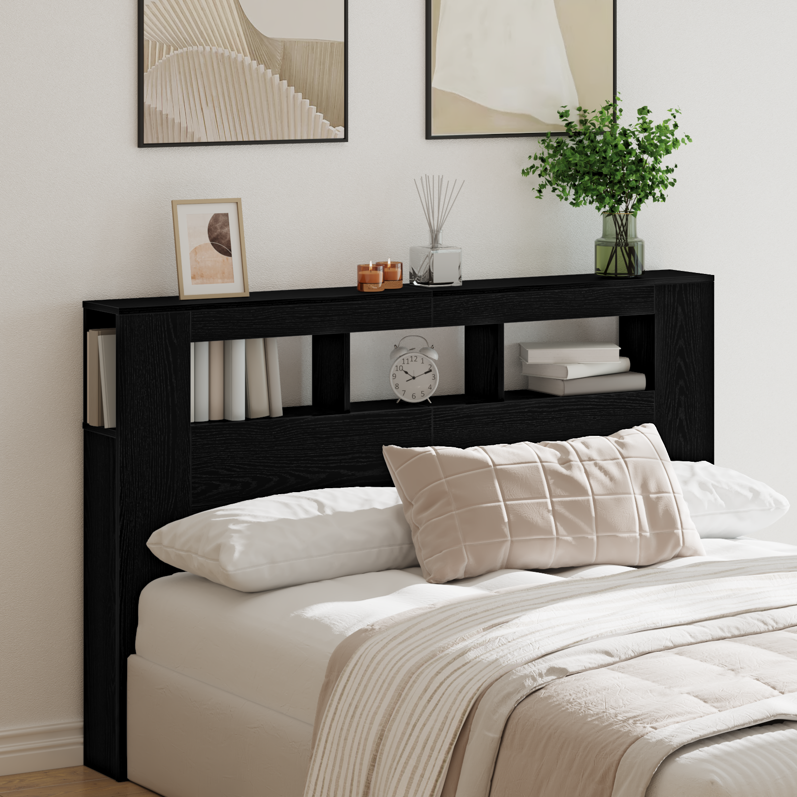 LED Headboard Black Oak 160x18,5x45 cm Engineered Wood