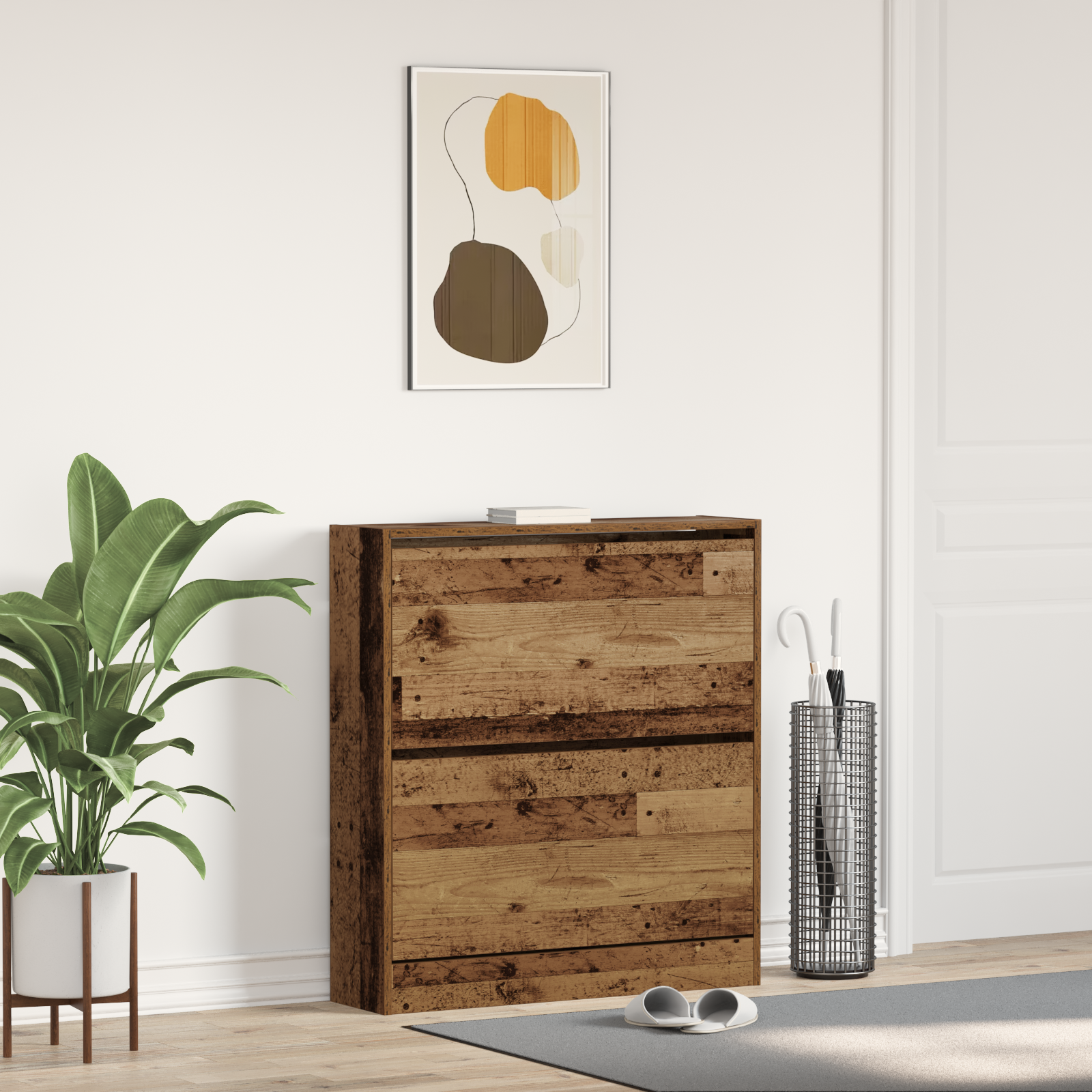 Schoenenkast met klaplade 80x21x87,5 cm oud houtkleurig