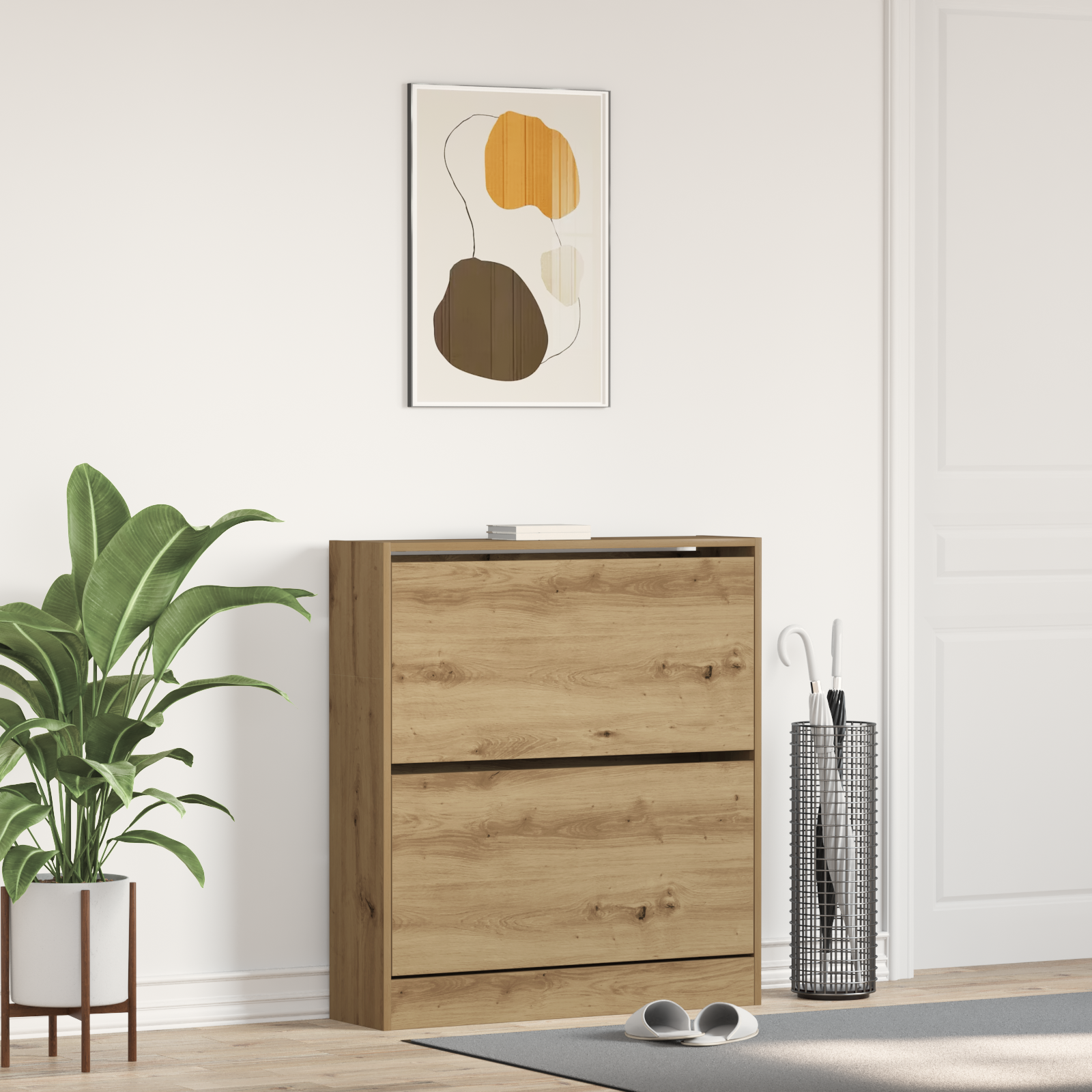 Schoenenkast met klaplade 80x21x87,5 cm gerookt eikenkleurig