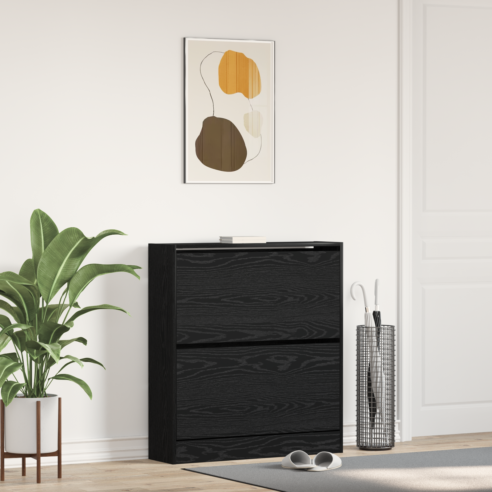 Schoenenkast met klaplade 80x21x87,5 cm zwart eikenkleurig