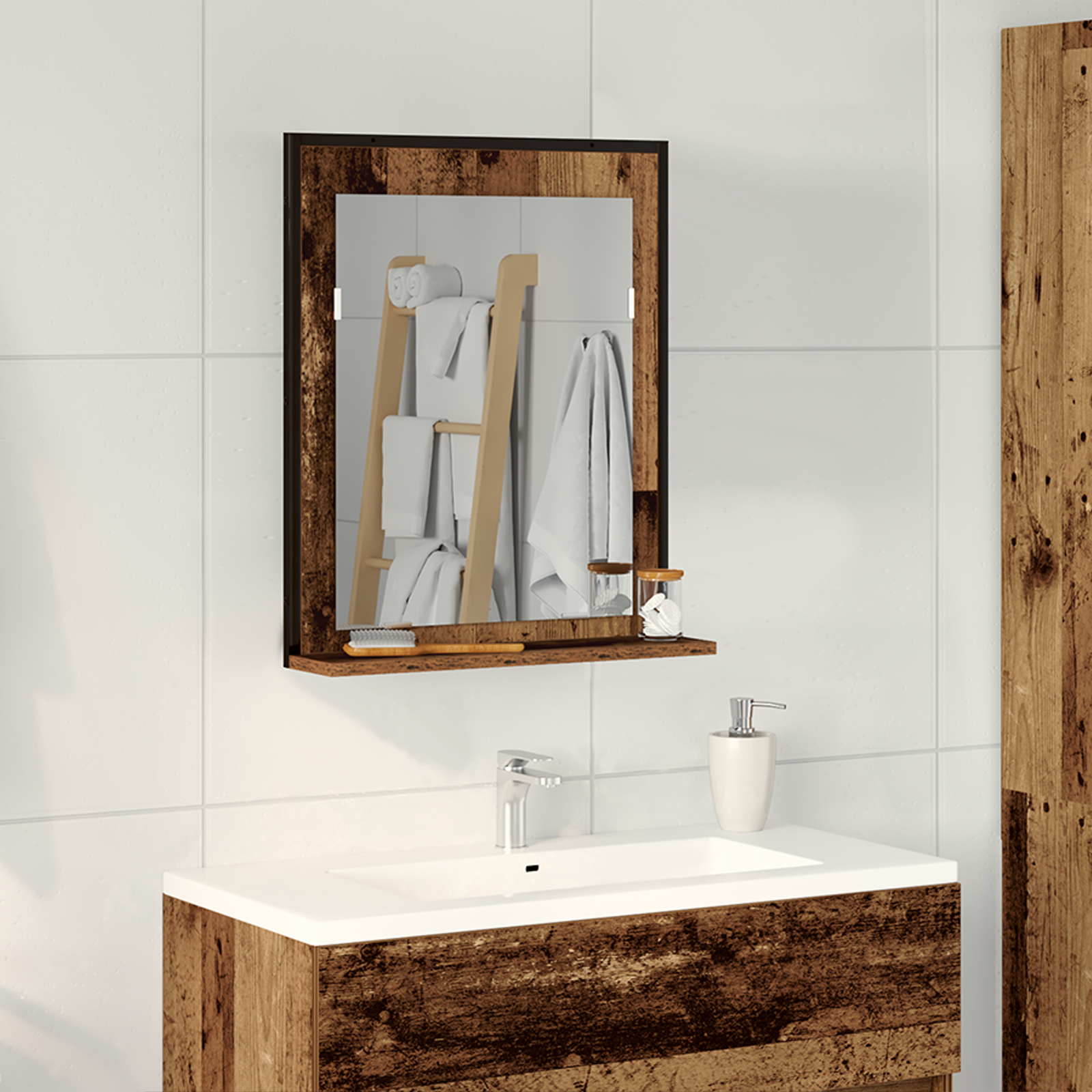 Thumbnail - vidaXL Badspiegel Altholz 50x12x60 cm Holzwerkstoff
