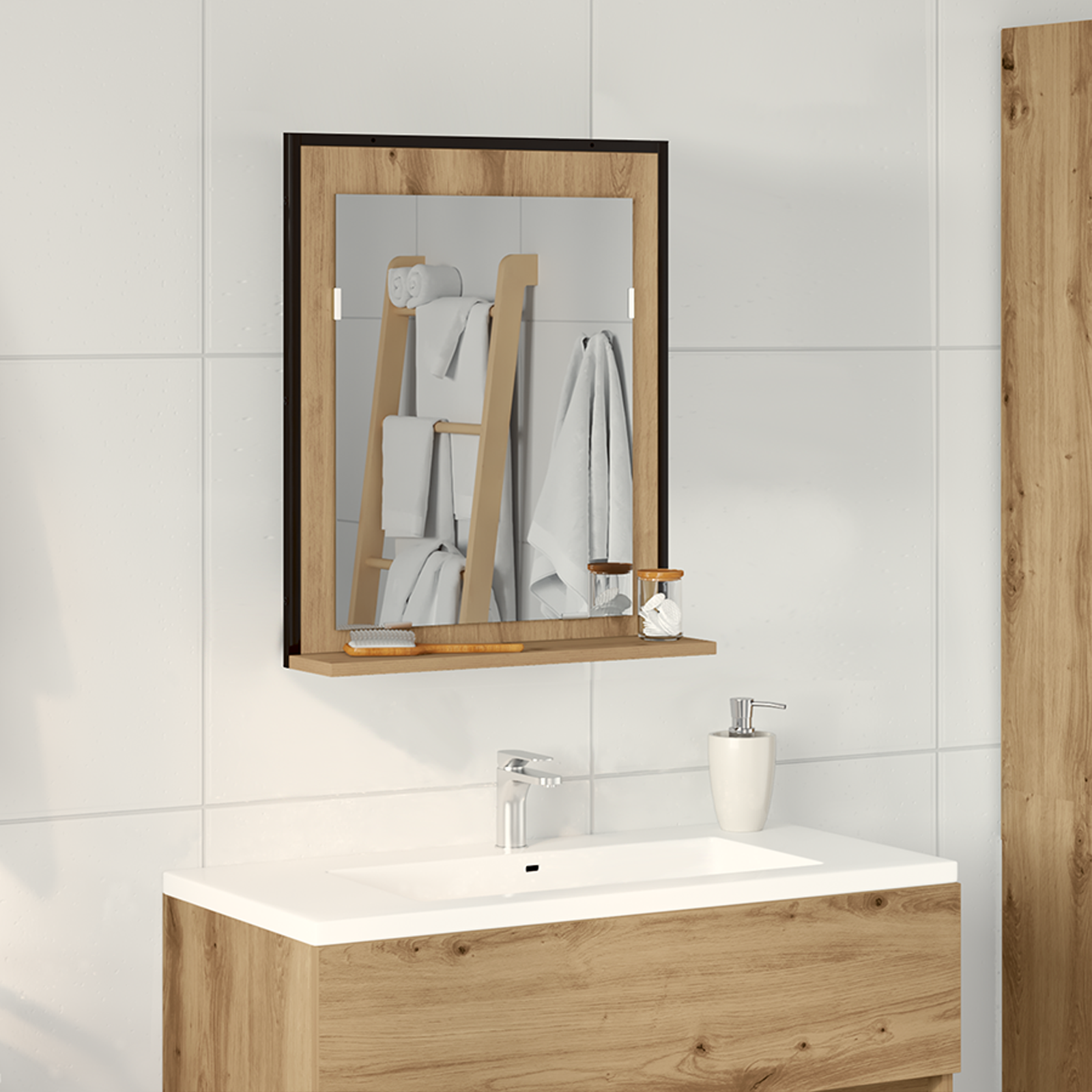 Thumbnail - vidaXL Badspiegel Artisan Eiche 50x12x60 cm Holzwerkstoff