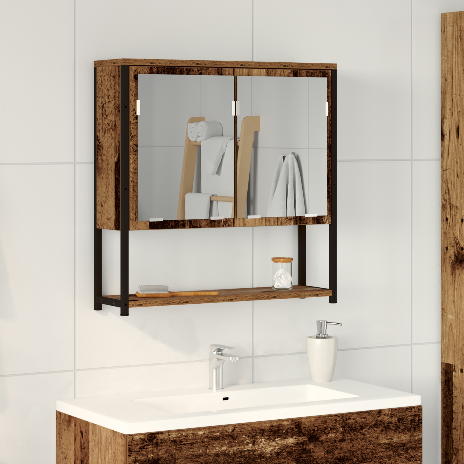 Bathroom Mirror Cabinet Old Wood 60x16x60 cm Engineered Wood