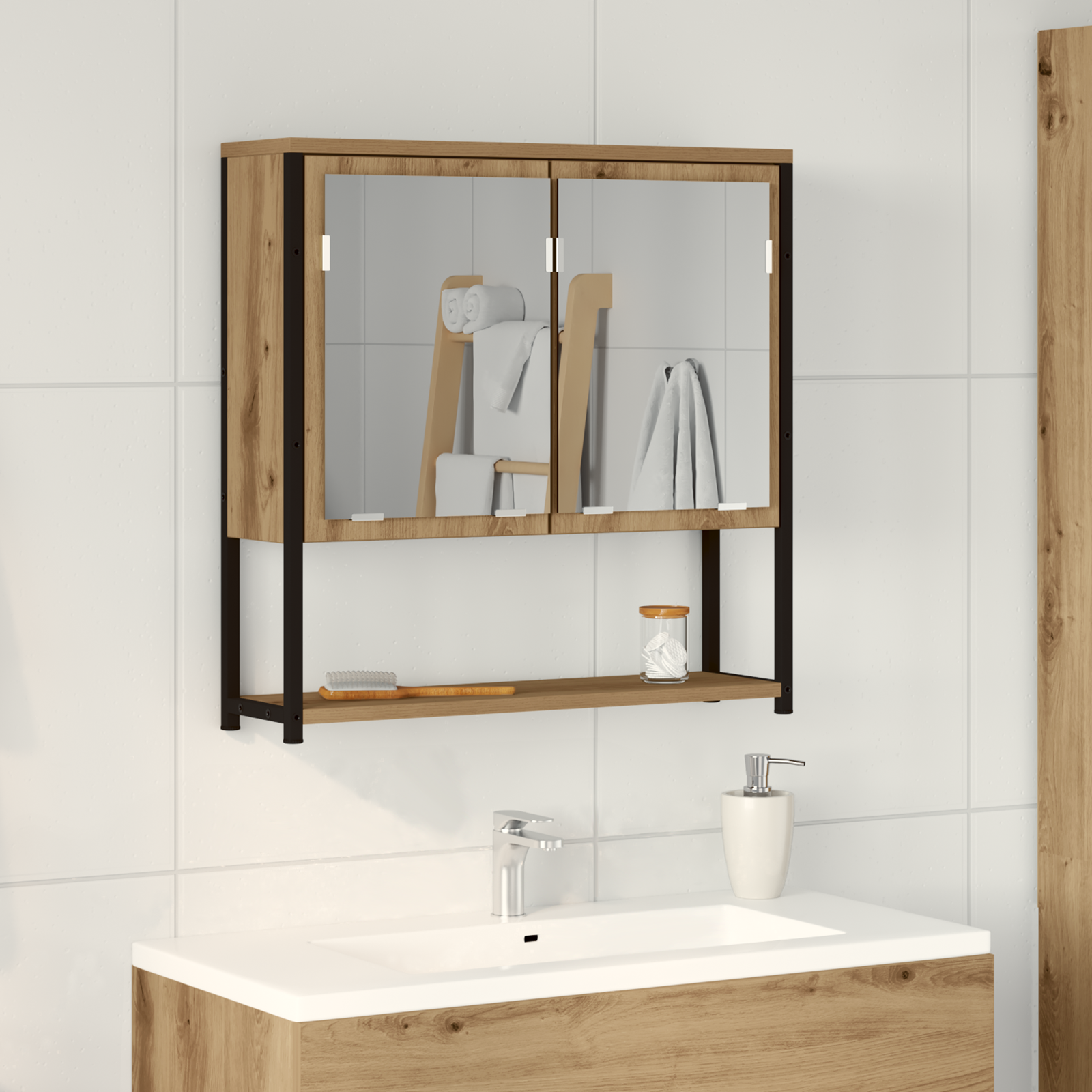 Bathroom Mirror Cabinet Artisan Oak 60x16x60 cm Engineered Wood