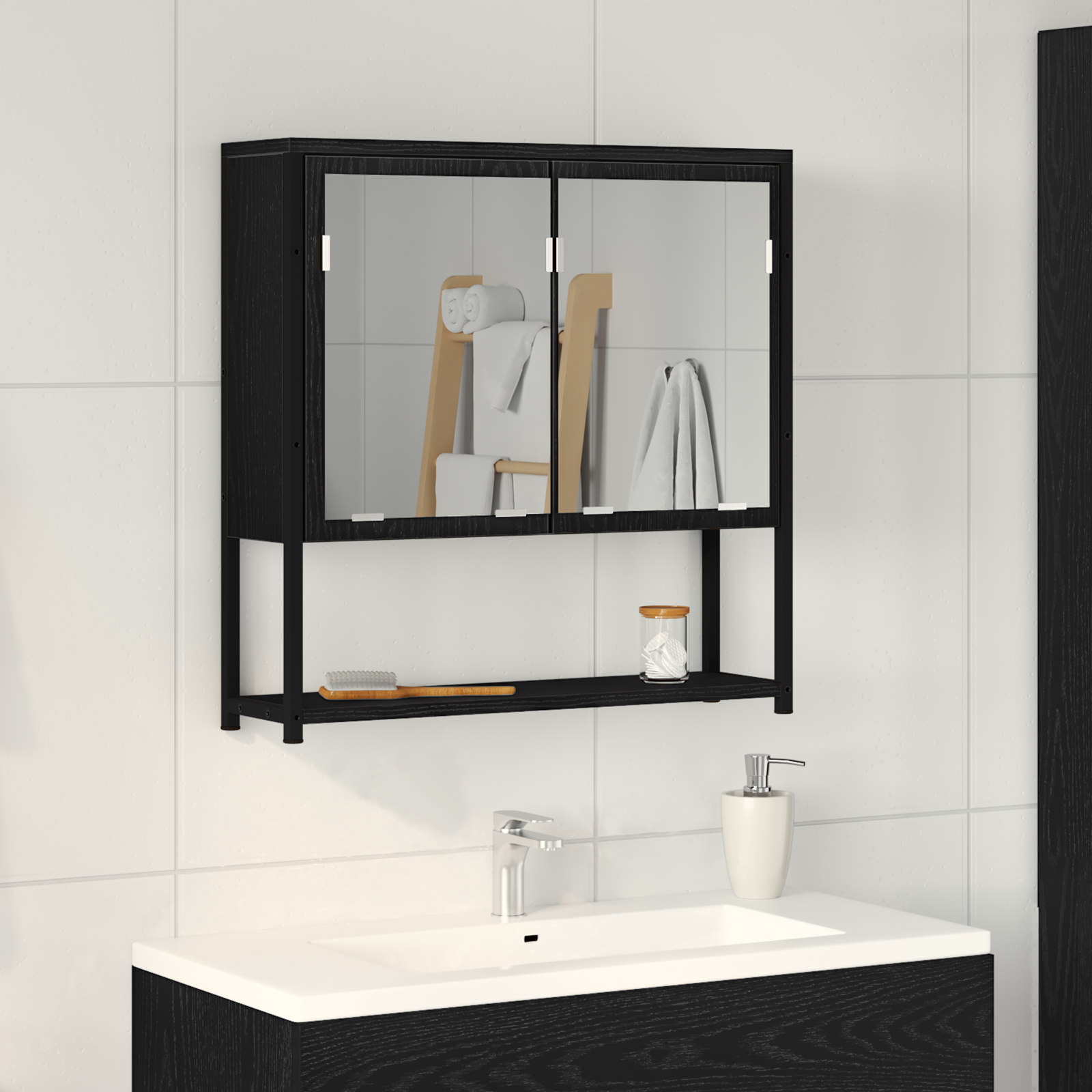 Bathroom Mirror Cabinet Black Oak 60x16x60 cm Engineered Wood