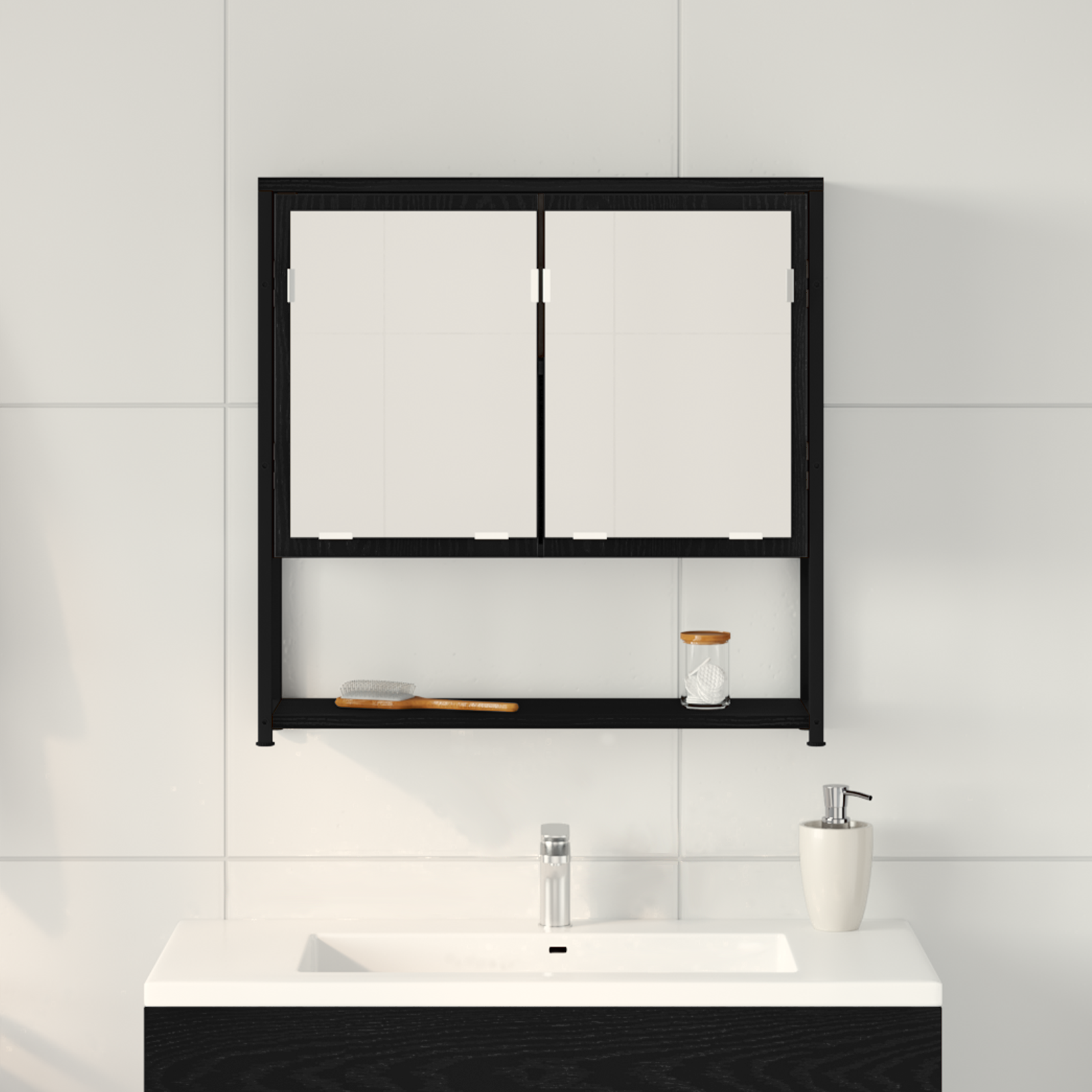 Bathroom Mirror Cabinet Black Oak 60x16x60 cm Engineered Wood - Image 4