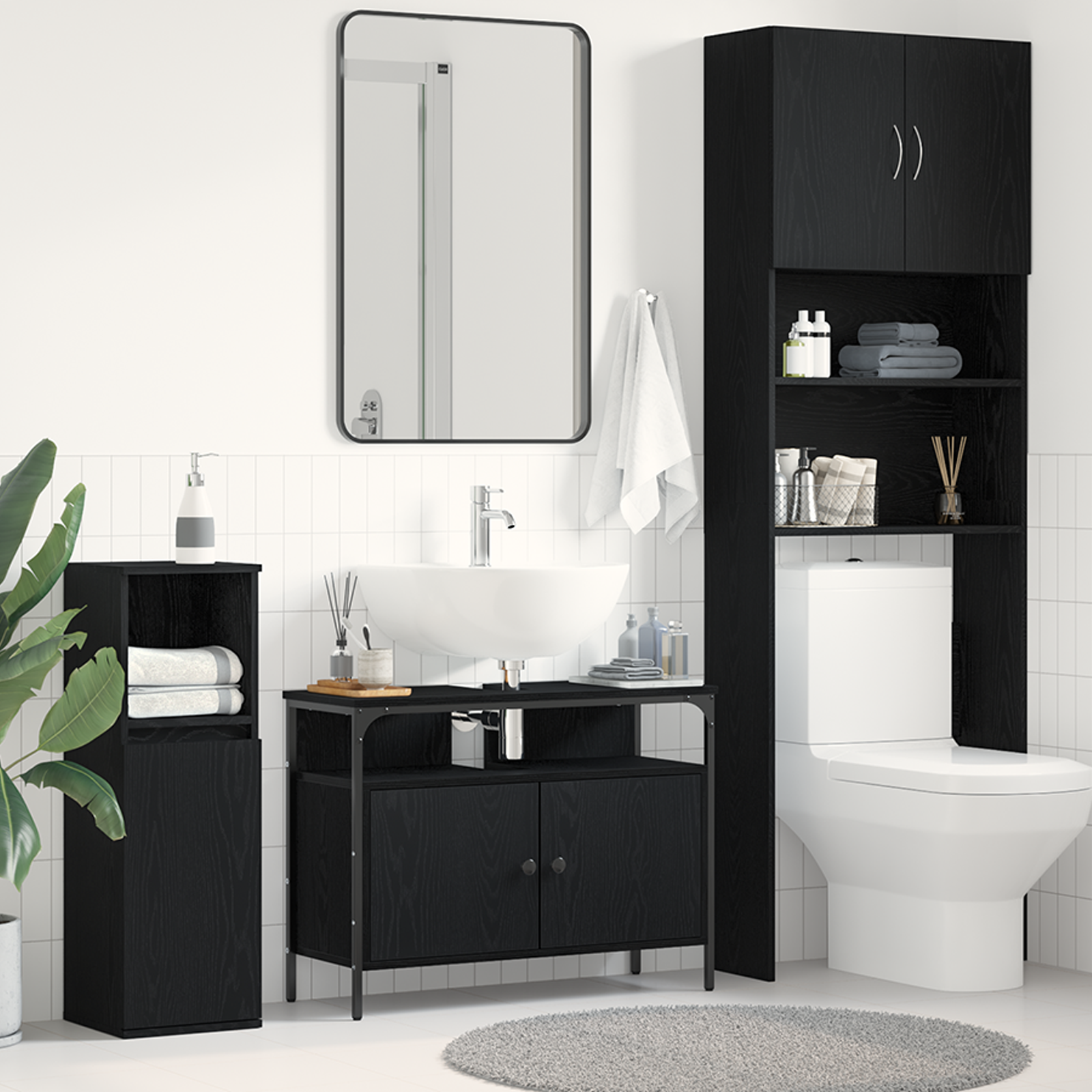Bathroom Sink Cabinet Black Oak 80x30x60 cm Engineered Wood