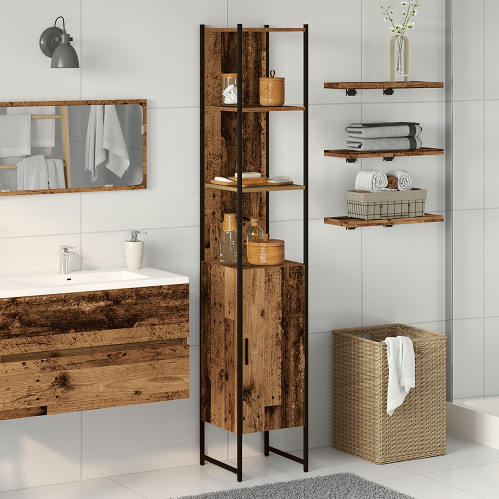 Thumbnail - vidaXL Badschrank Altholz 33x33x185,5 cm Holzwerkstoff