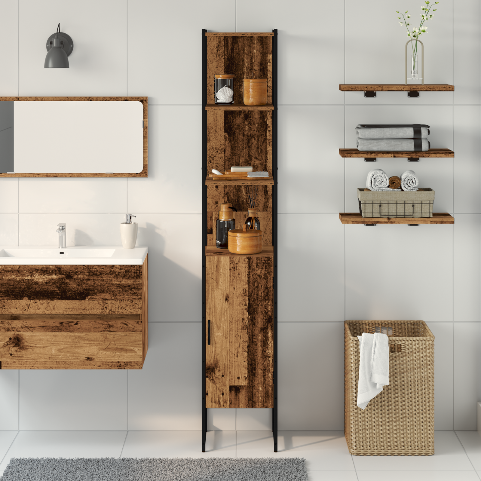 Bathroom Cabinet Old Wood 33x33x185,5 cm Engineered Wood - Image 4