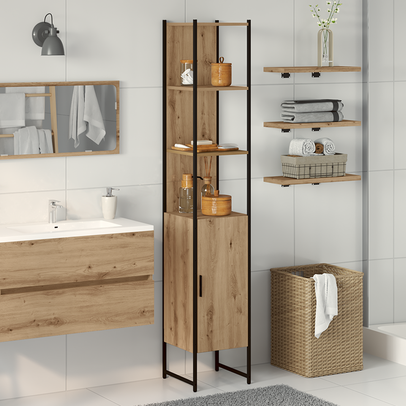 Bathroom Cabinet Artisan Oak 33x33x185,5 cm Engineered Wood