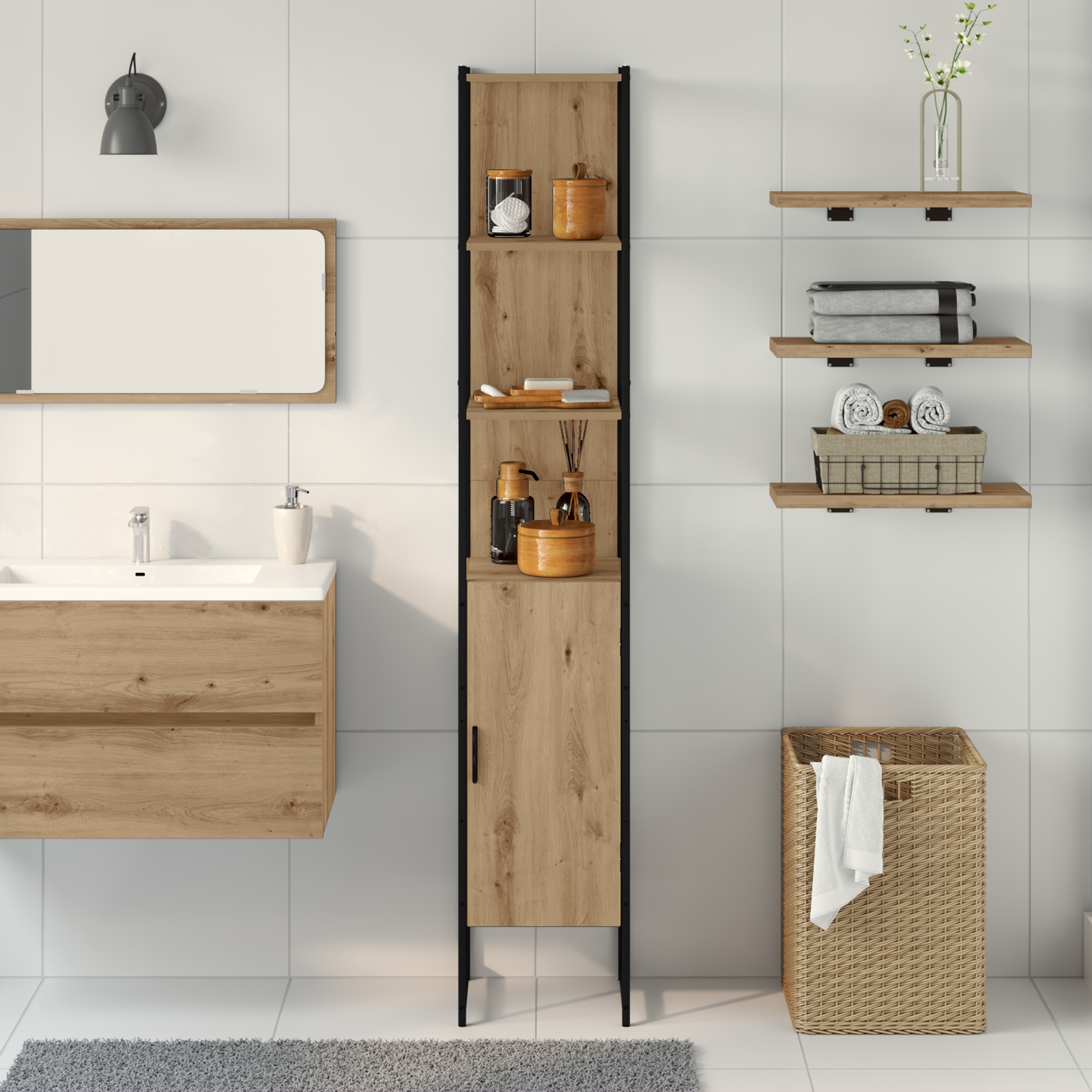 Bathroom Cabinet Artisan Oak 33x33x185,5 cm Engineered Wood - Image 4