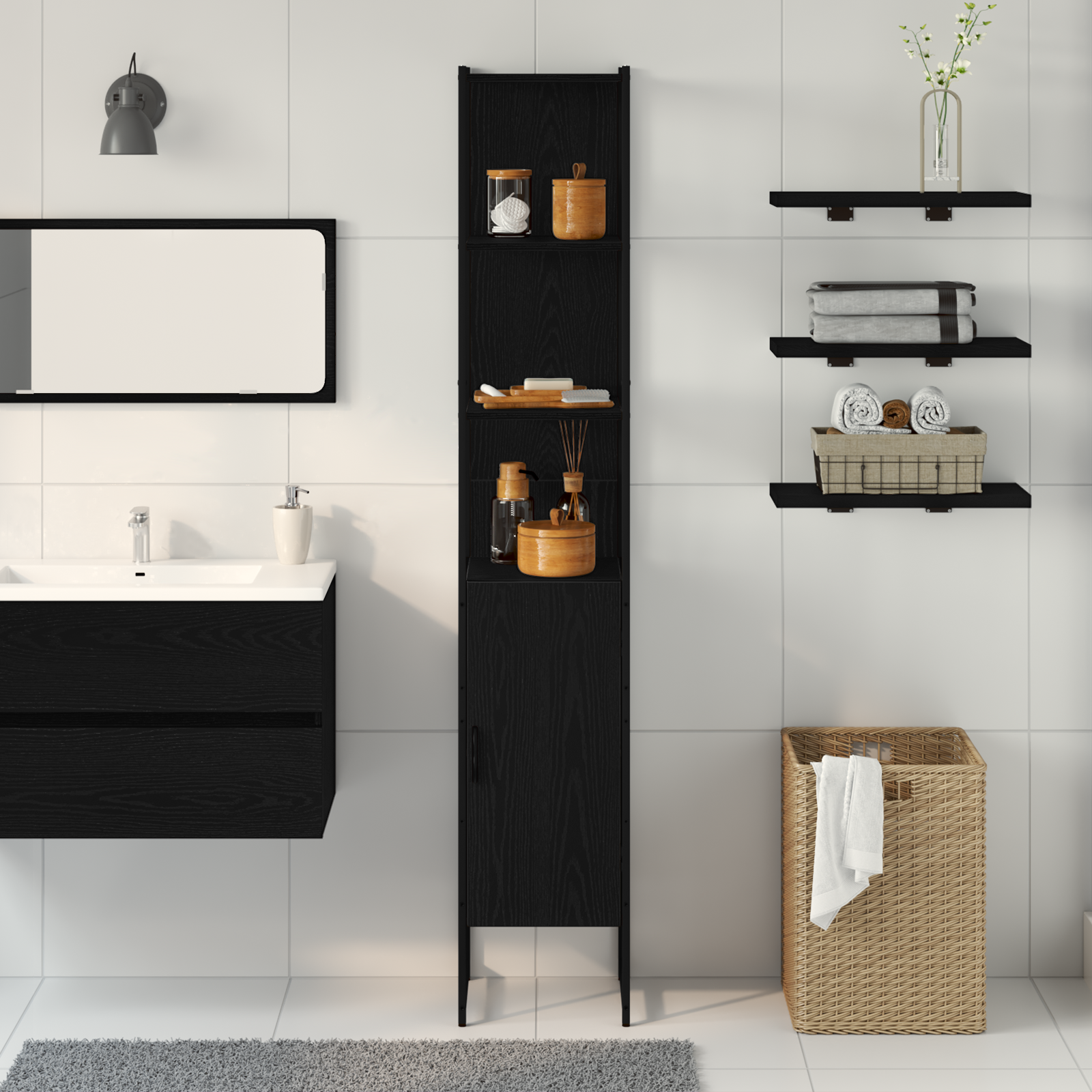 Bathroom Cabinet Black Oak 33x33x185,5 cm Engineered Wood - Image 4