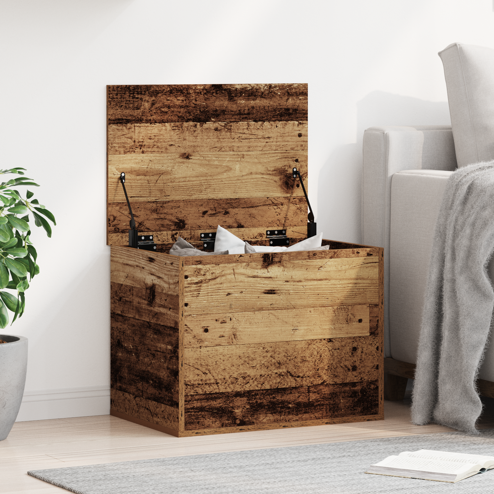 Storage Box with Lid Old Wood 60x42x46 cm Engineered Wood