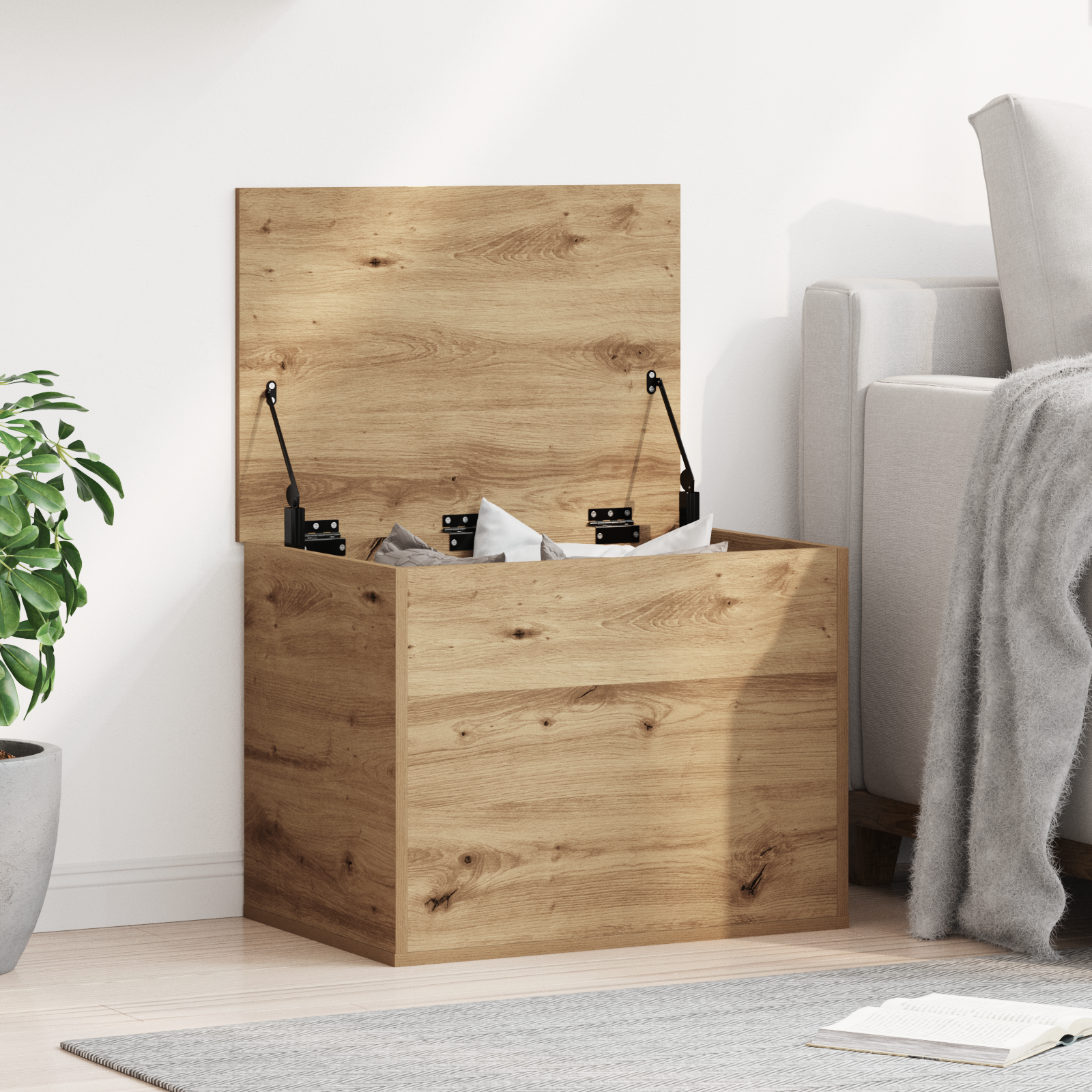 Storage Box with Lid Artisan Oak 60x42x46 cm Engineered Wood
