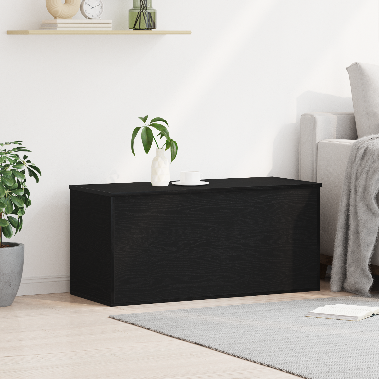Storage Box with Lid Black Oak 100x42x46 cm Engineered Wood - Image 4