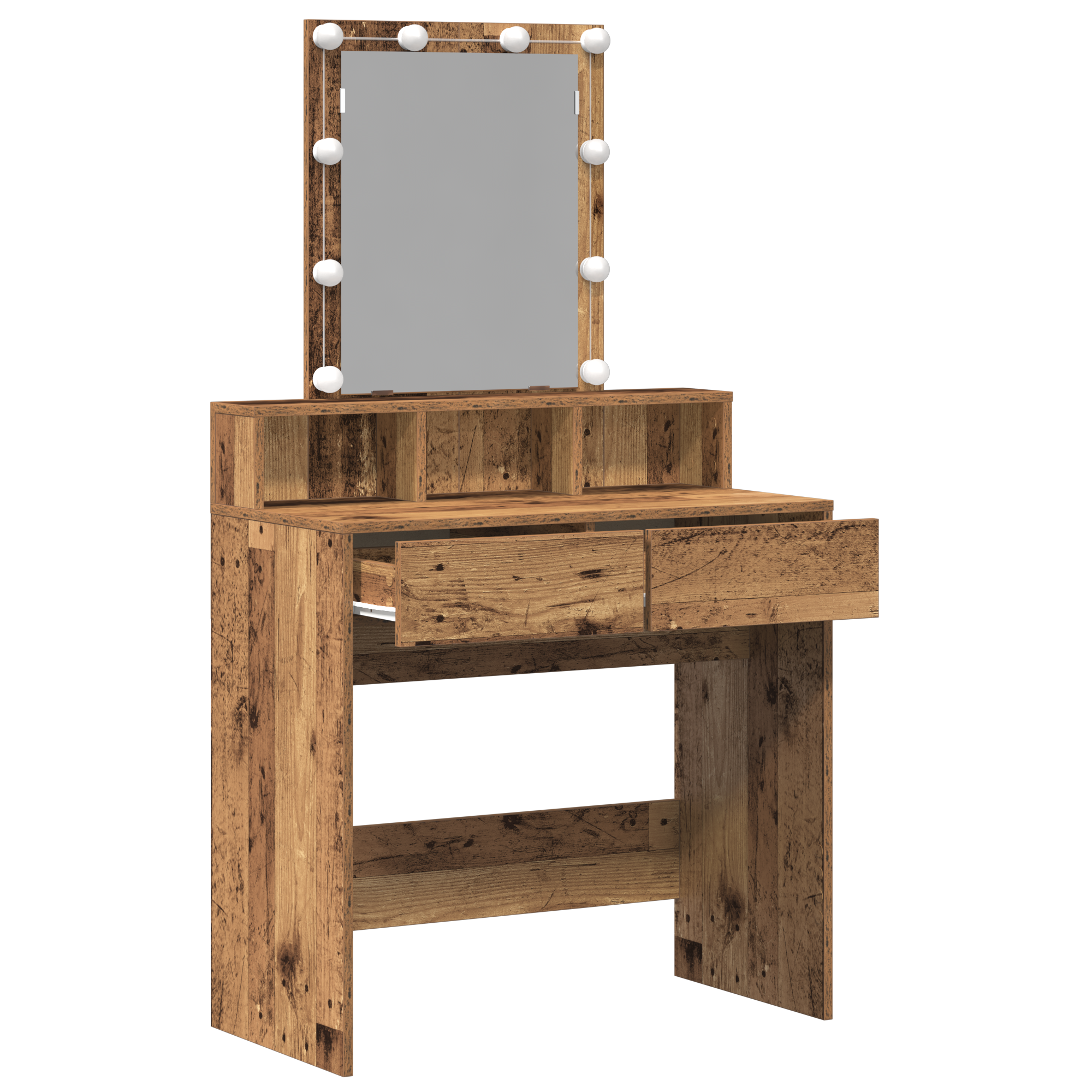 Dressing Table with Mirror&LED Lights Old Wood Engineered Wood - Image 5