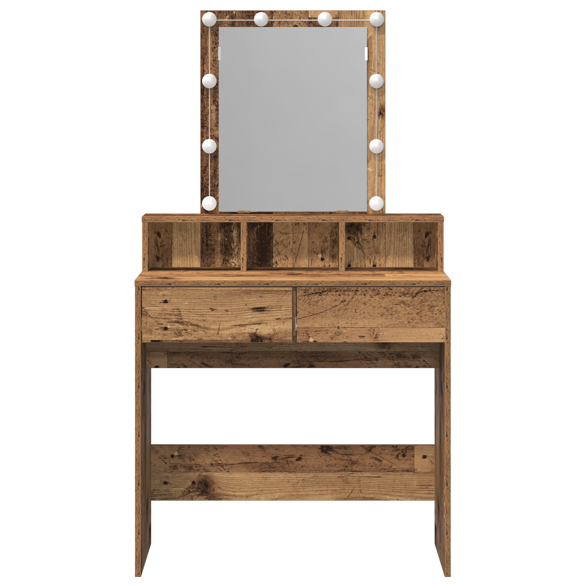 Dressing Table with Mirror&LED Lights Old Wood Engineered Wood - Image 6