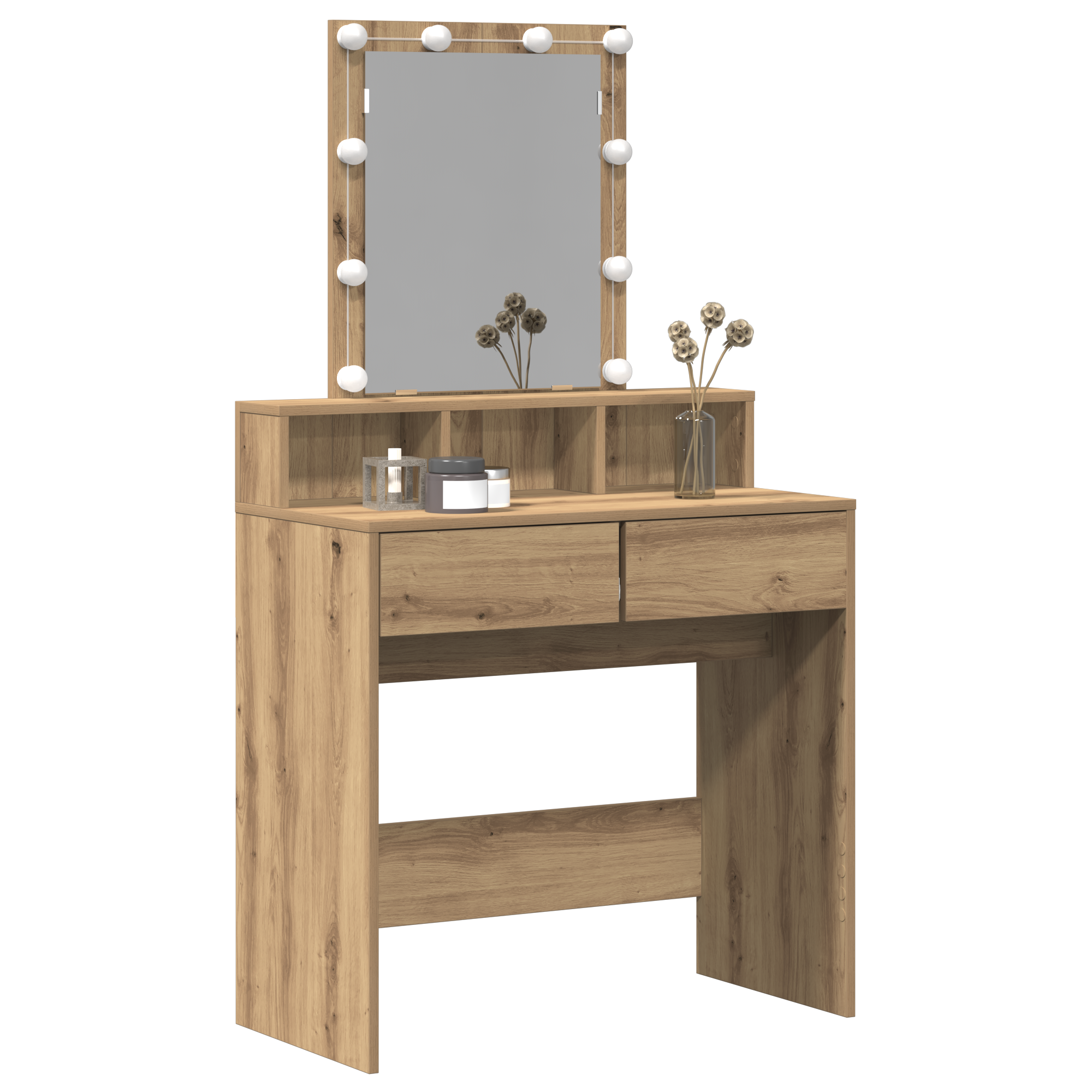 Dressing Table with Mirror and LEDs Artisan Oak Engineered Wood - Image 3