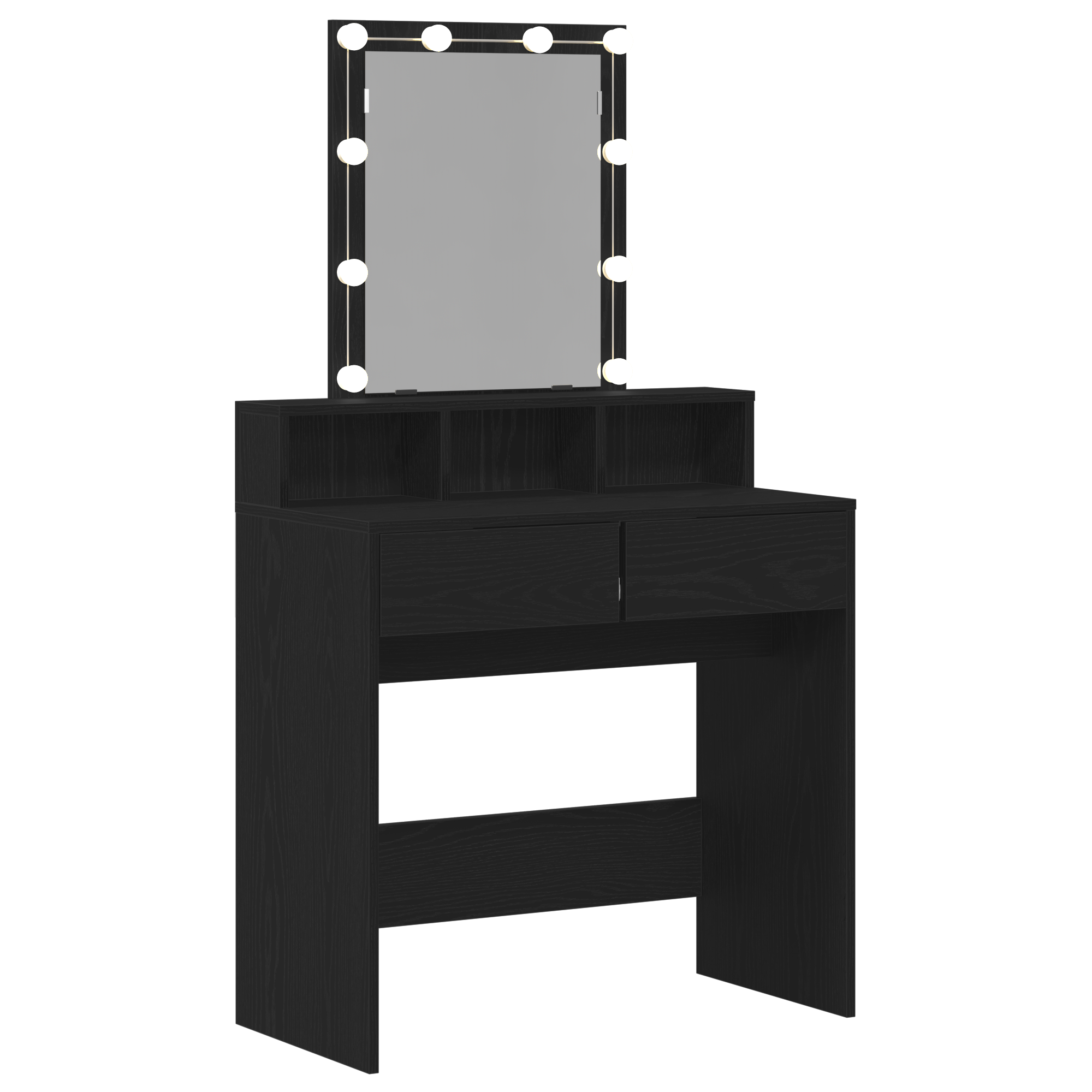 Dressing Table with Mirror&LED Lights Black Oak Engineered Wood - Image 2